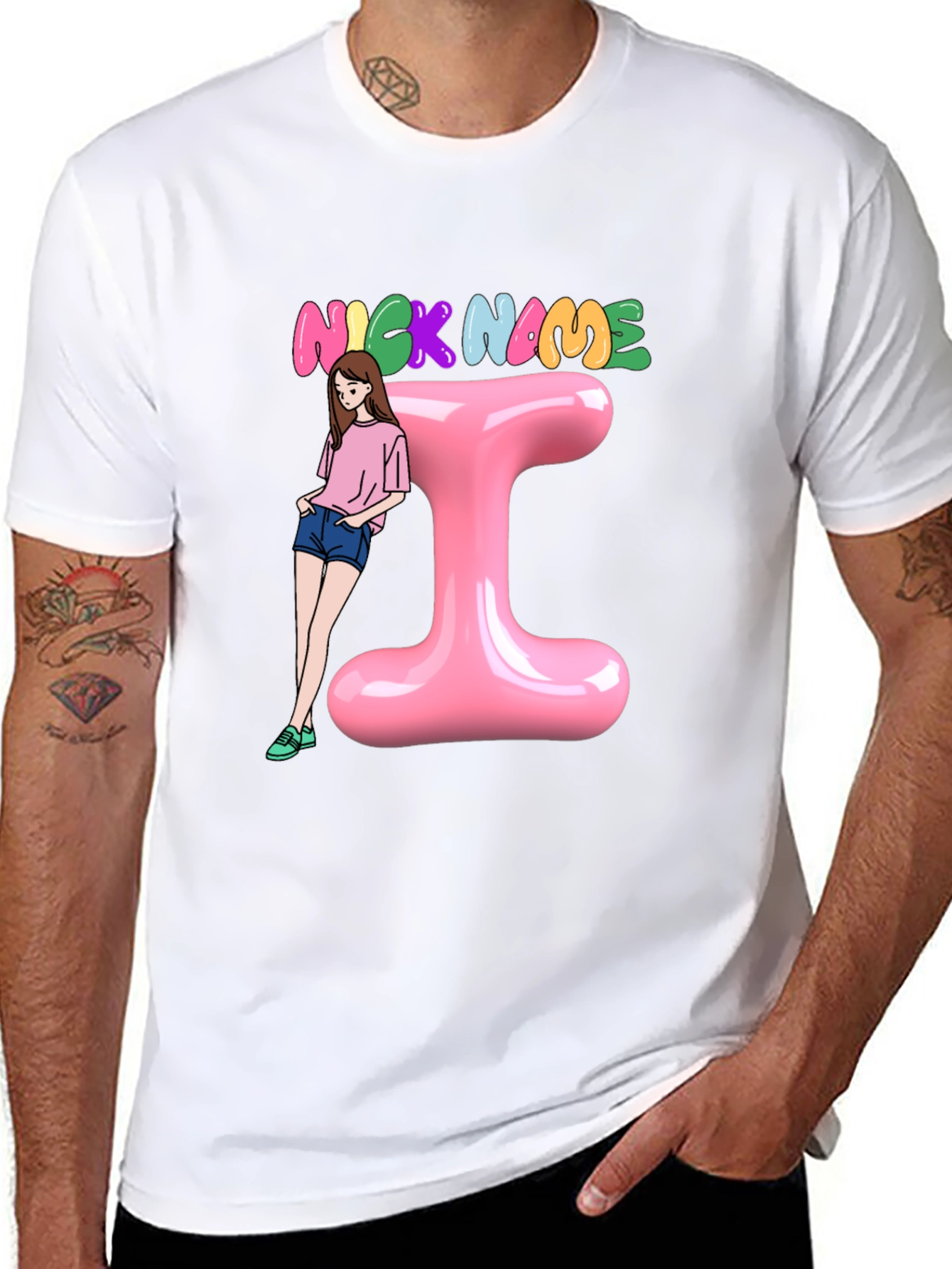 Trendy Black T-Shirt with Personalized Name Initial