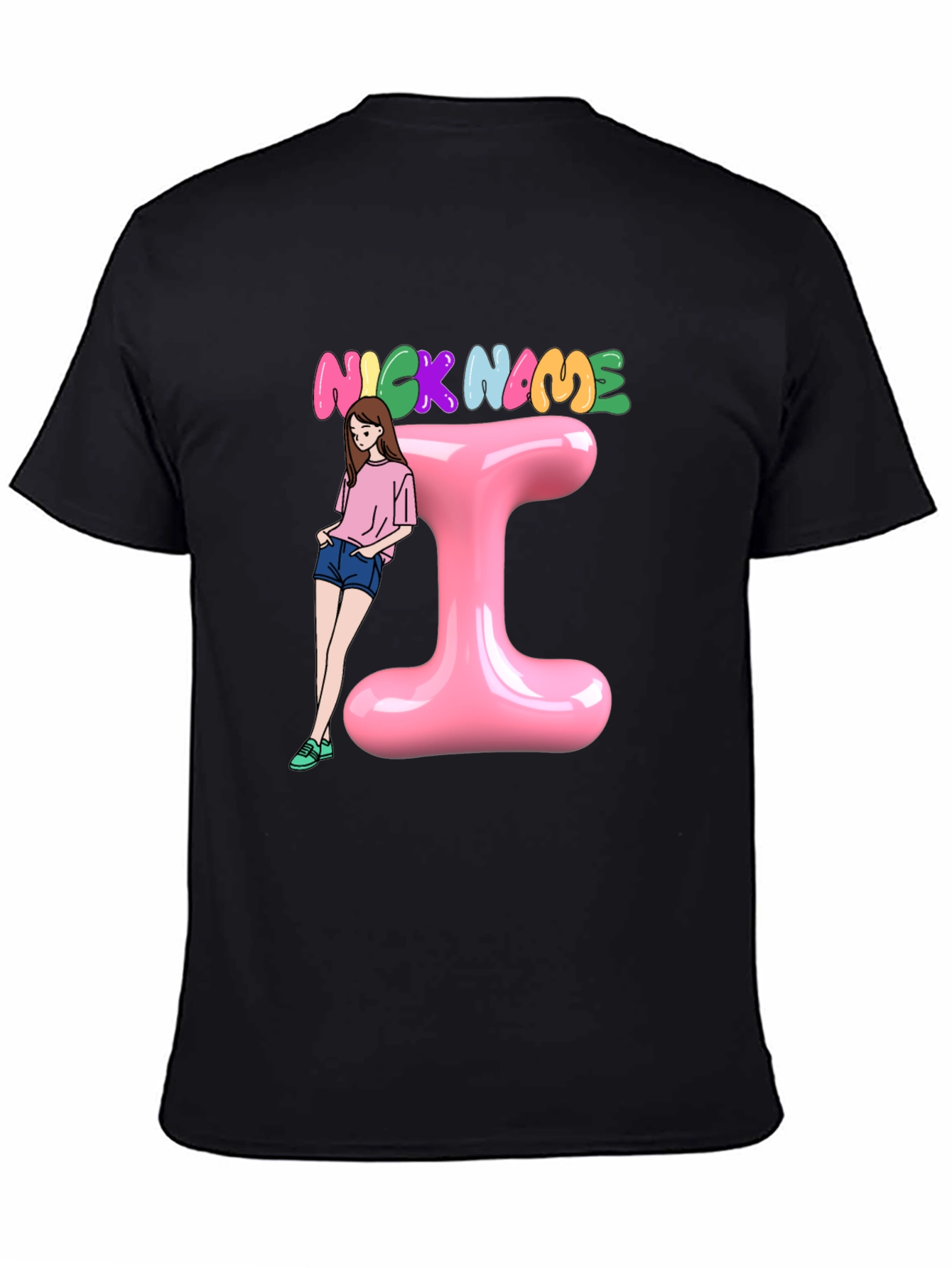 Trendy Black T-Shirt with Personalized Name Initial