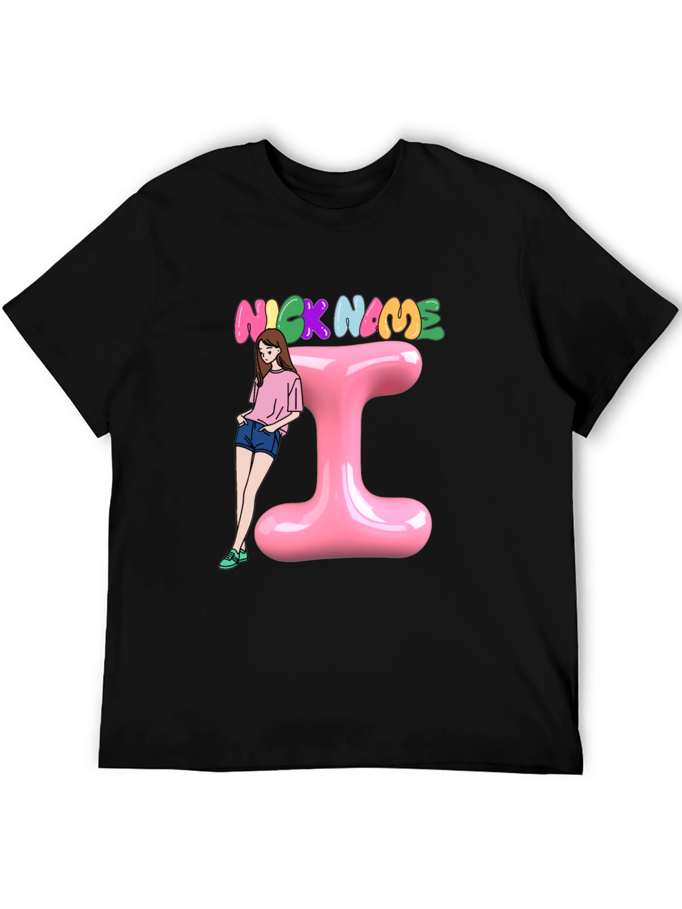 Trendy Black T-Shirt with Personalized Name Initial