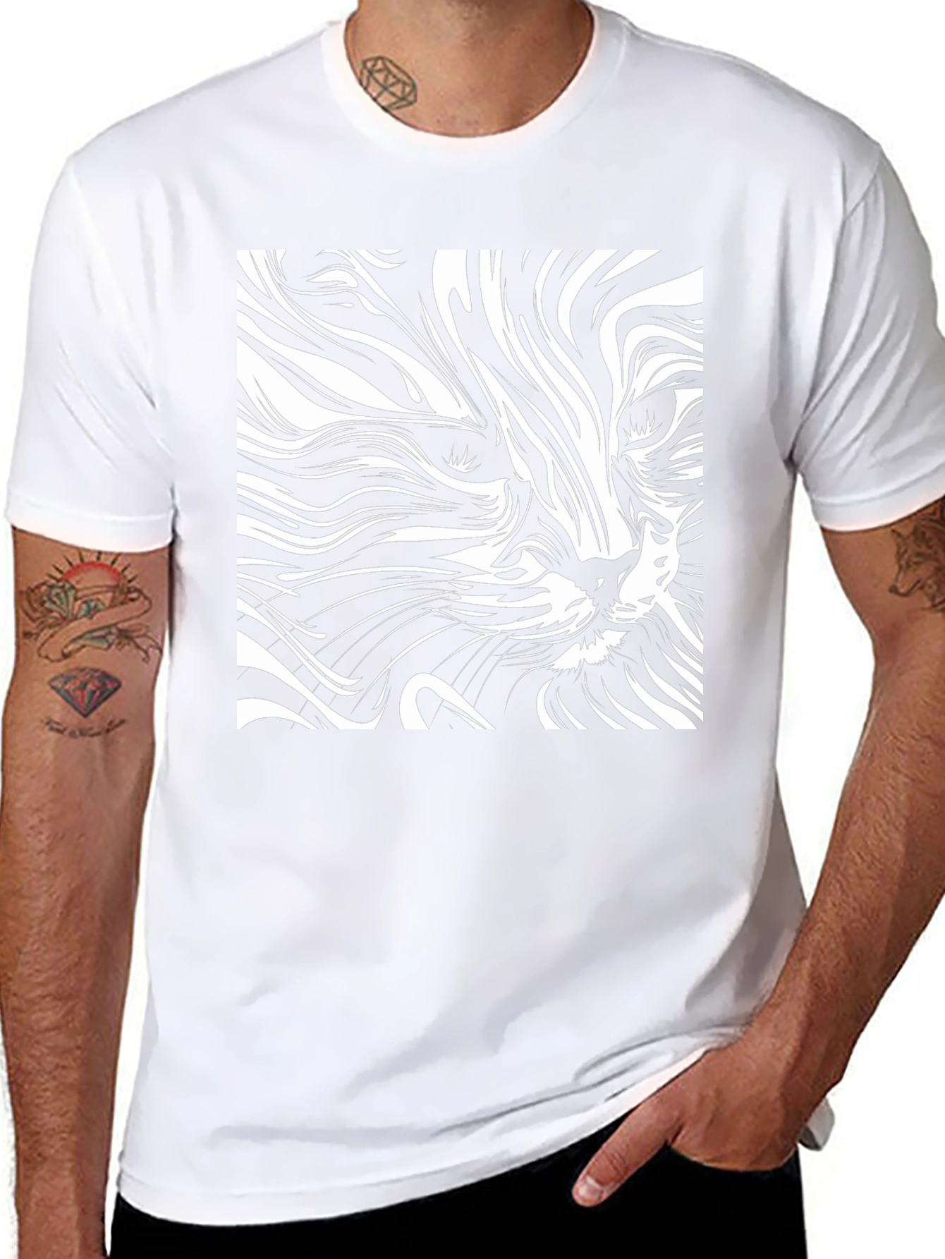 Abstract Cat Art T-Shirt - Black Cotton Tee