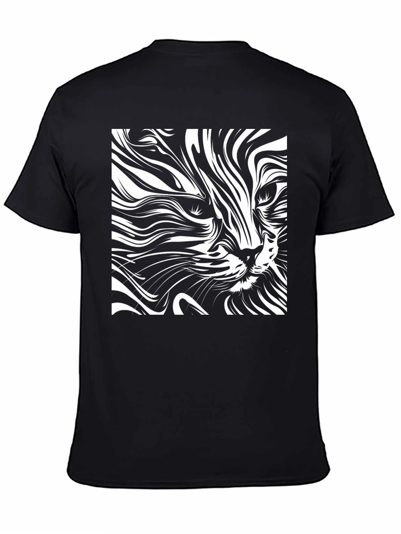 Abstract Cat Art T-Shirt - Black Cotton Tee