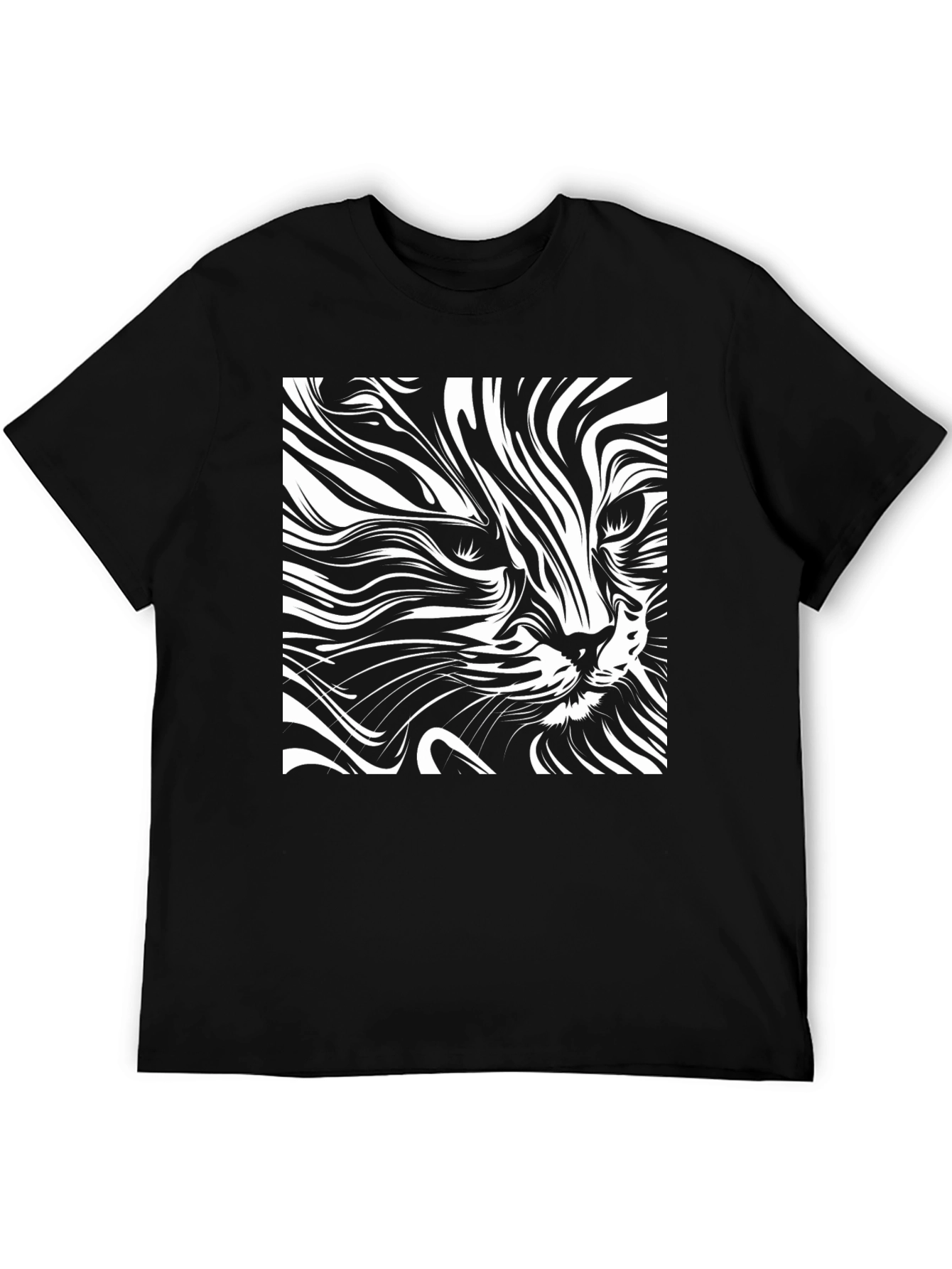Abstract Cat Art T-Shirt - Black Cotton Tee
