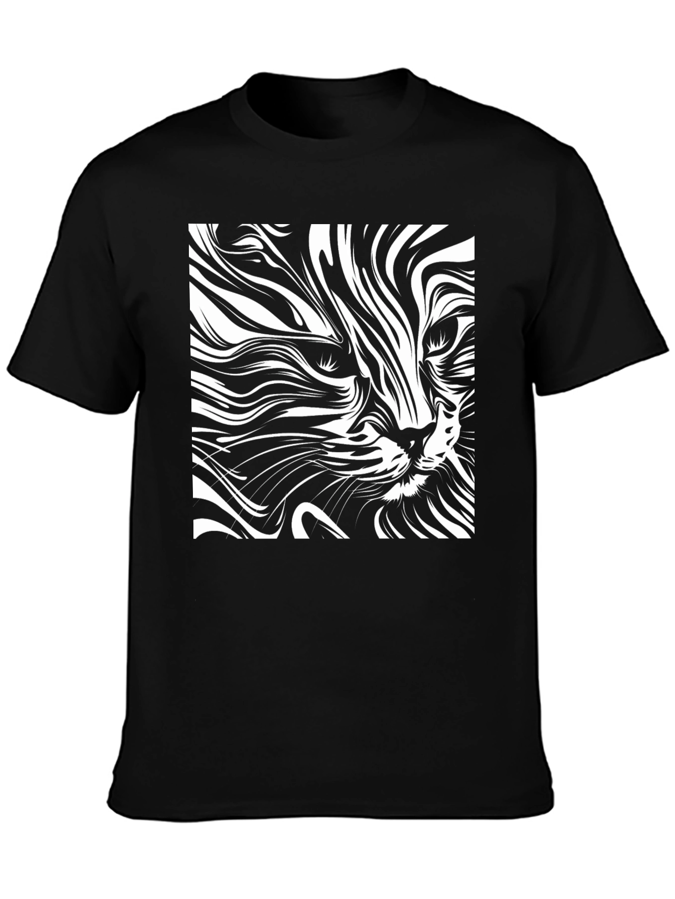 Abstract Cat Art T-Shirt - Black Cotton Tee