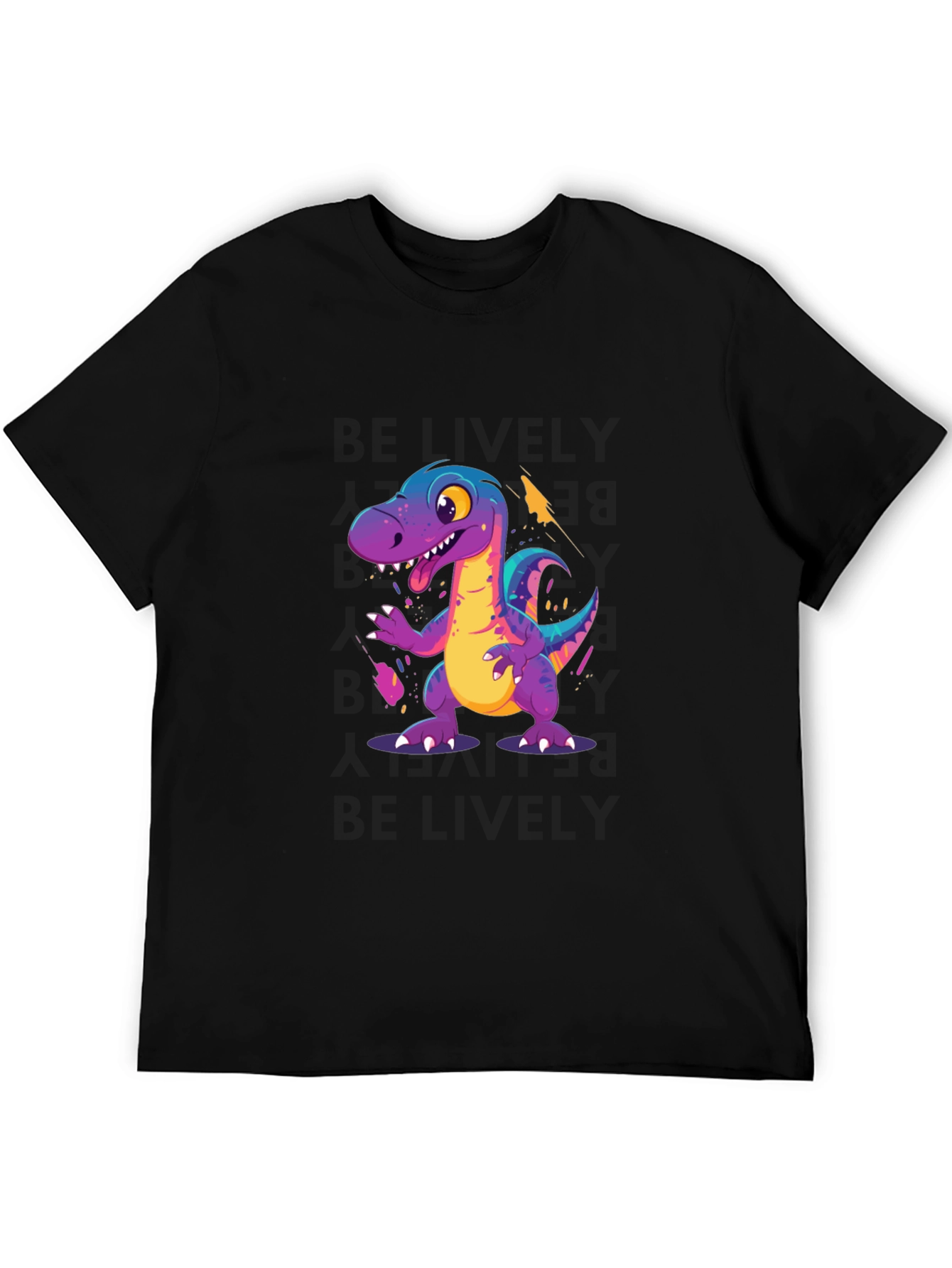 Cartoon Dinosaur Graphic Black T-Shirt