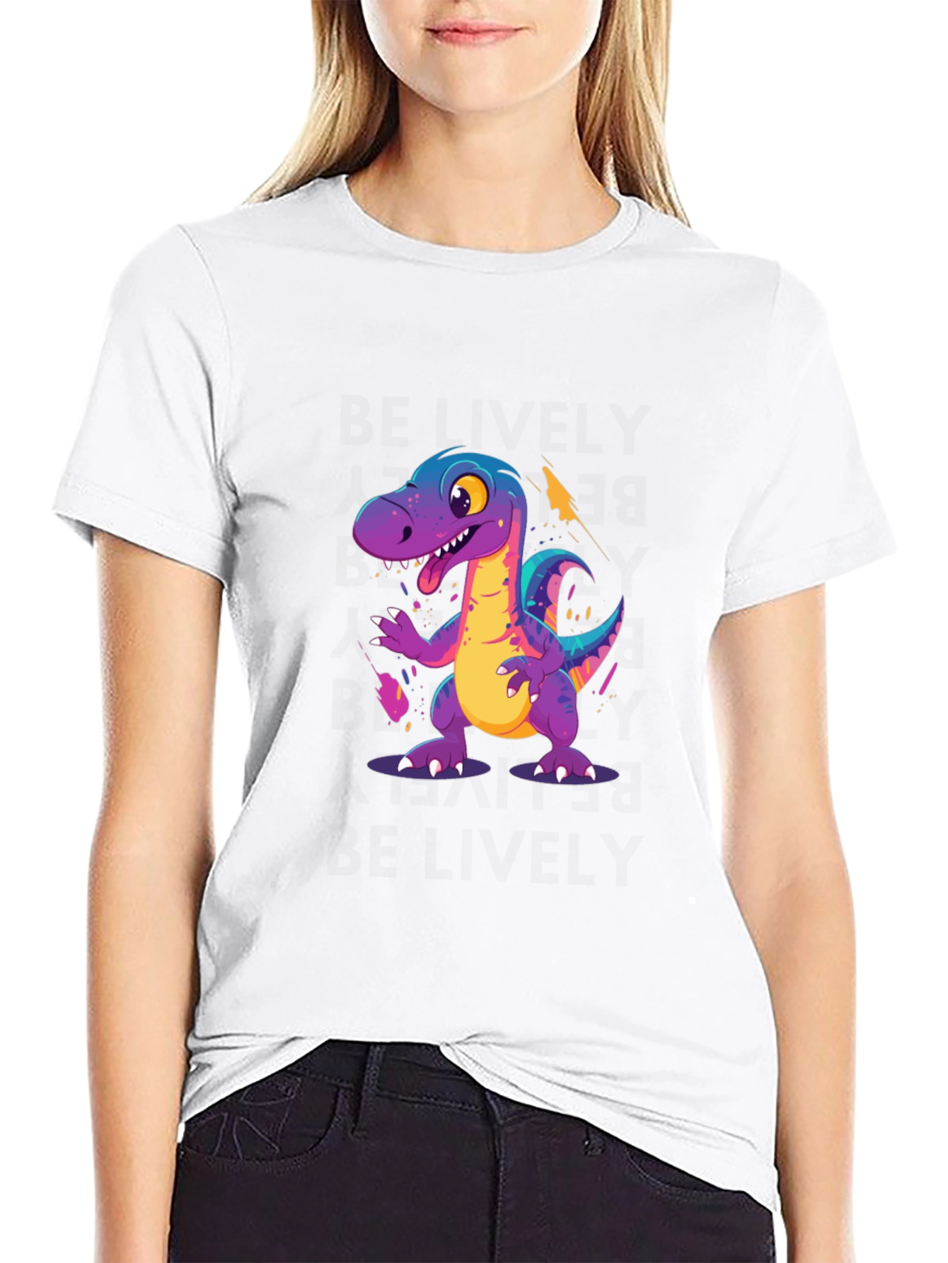 Cartoon Dinosaur Graphic Black T-Shirt