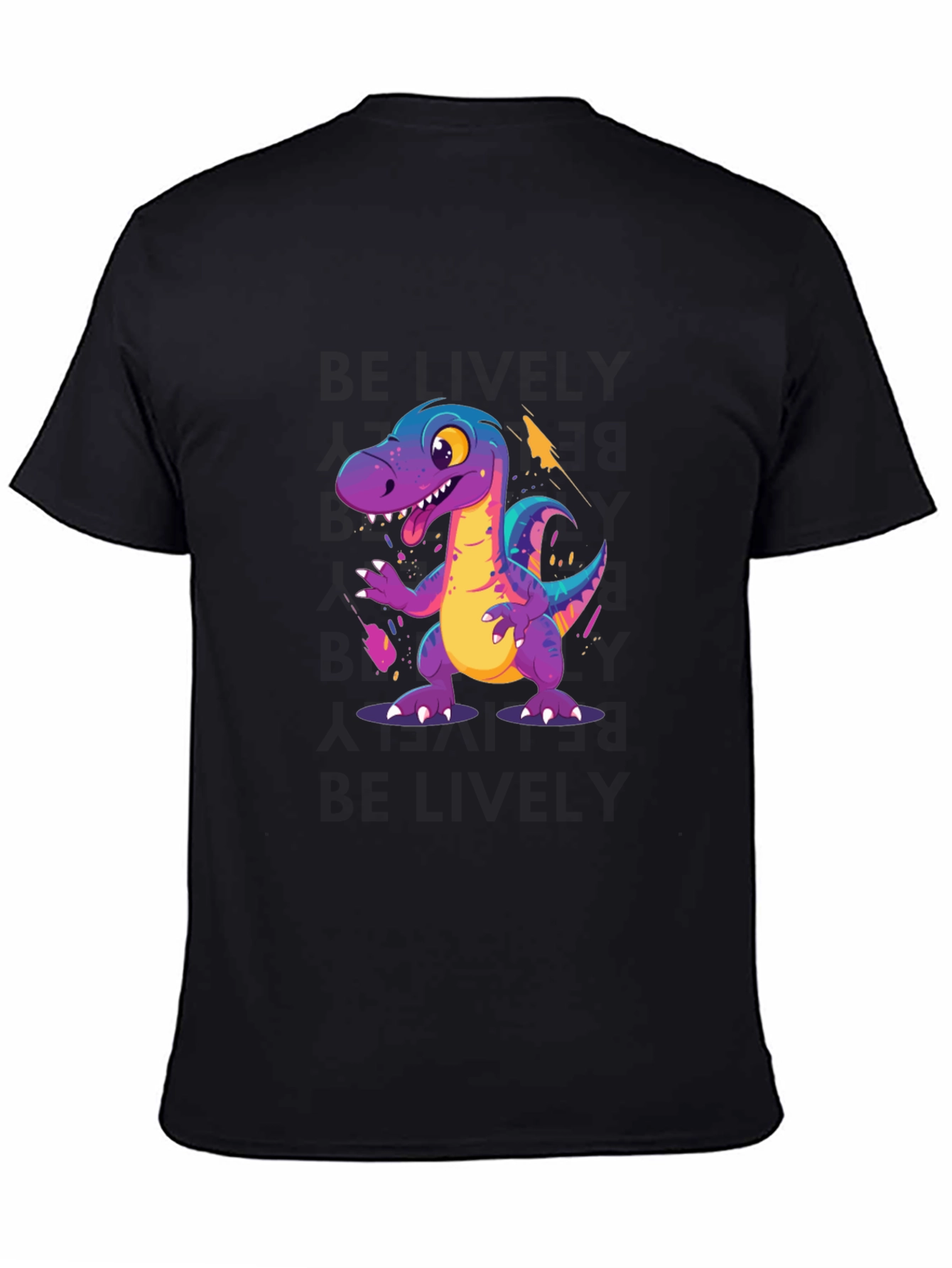 Cartoon Dinosaur Graphic Black T-Shirt