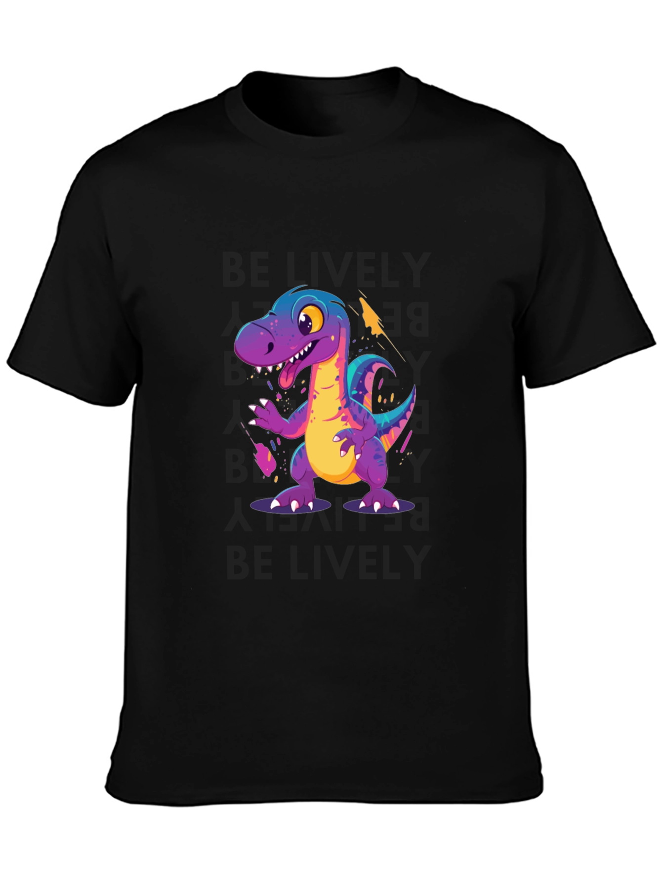 Cartoon Dinosaur Graphic Black T-Shirt