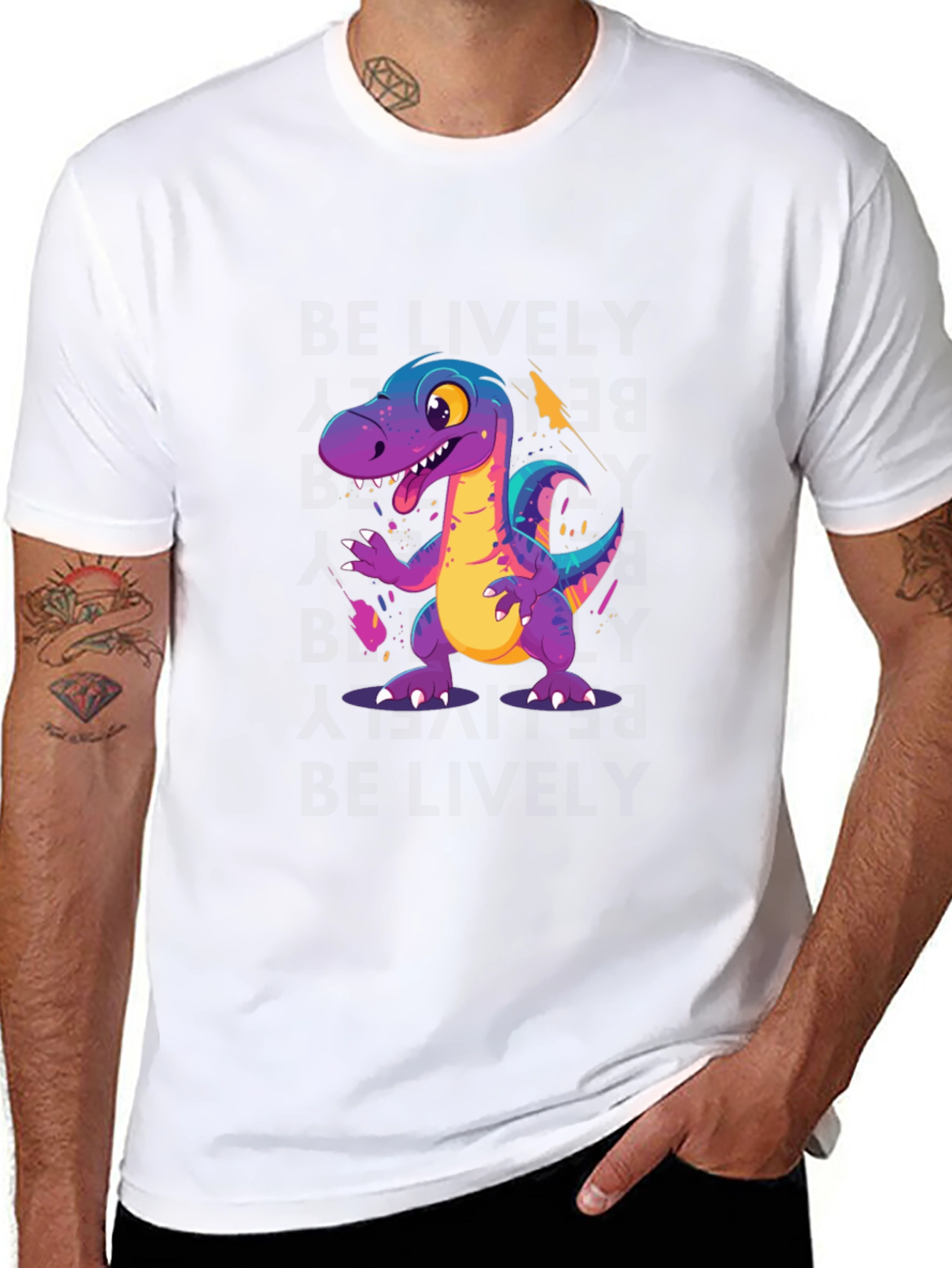 Cartoon Dinosaur Graphic Black T-Shirt