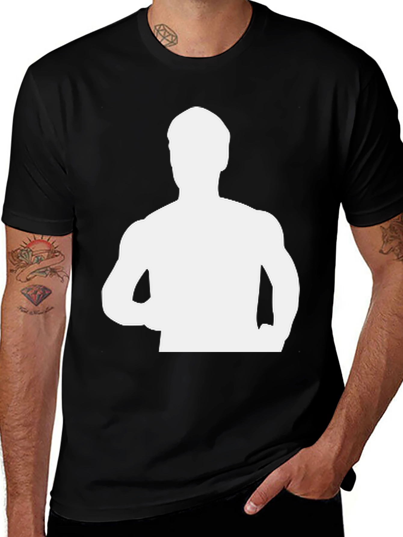 Mens Black T-Shirt with Figure Graphic