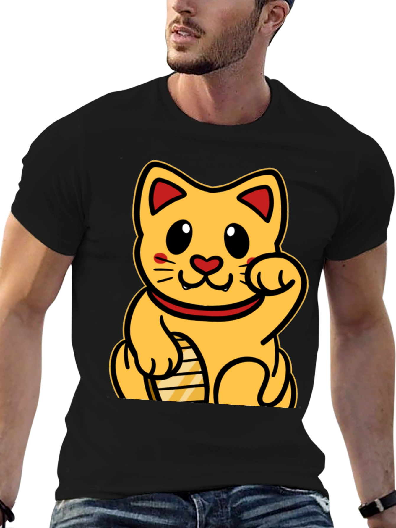 Lucky Cat Graphic T-Shirt - Black