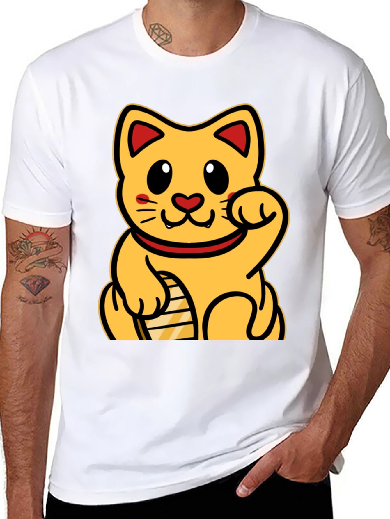Lucky Cat Graphic T-Shirt - Black