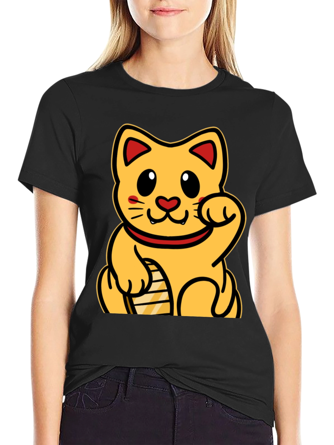 Lucky Cat Graphic T-Shirt - Black