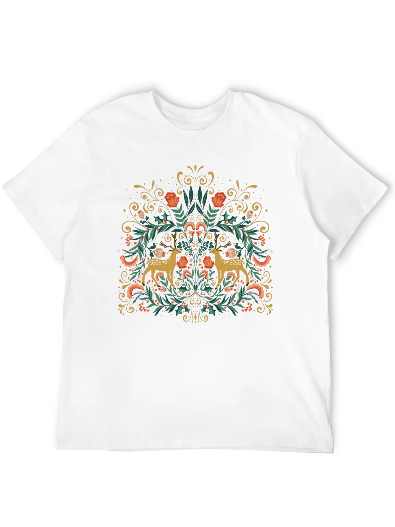 Floral Deer Graphic Tee - Black
