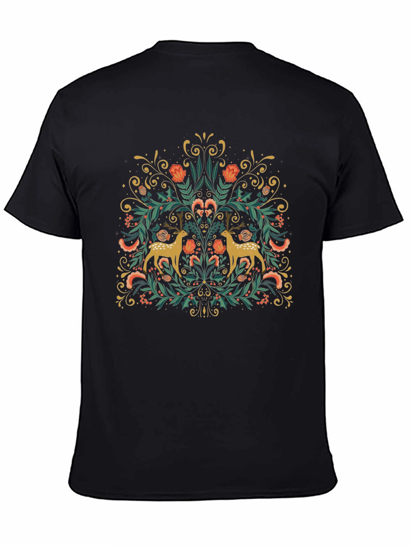 Floral Deer Graphic Tee - Black