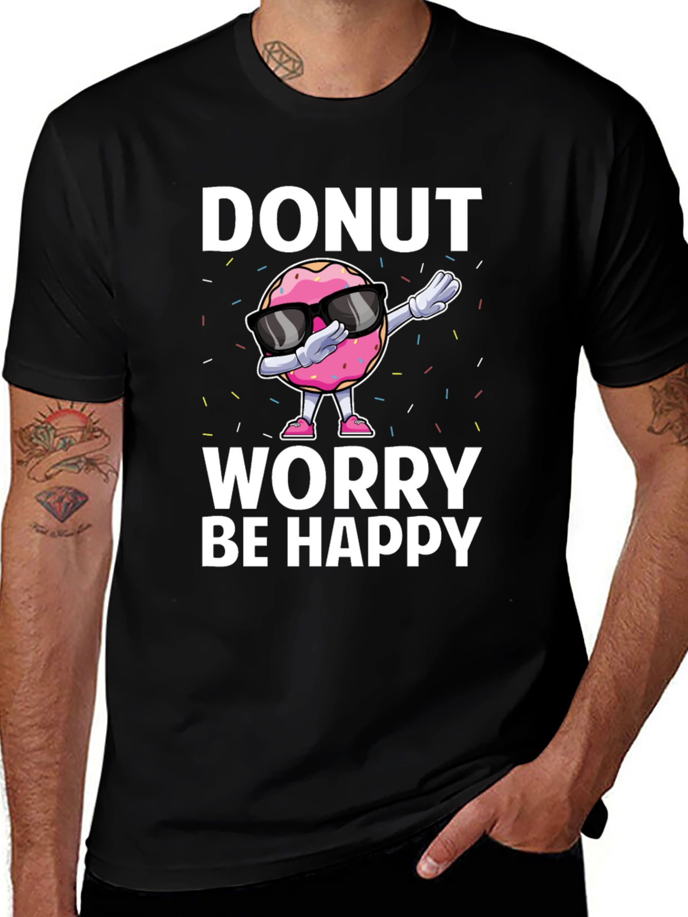 Donut Worry Be Happy Black T-Shirt