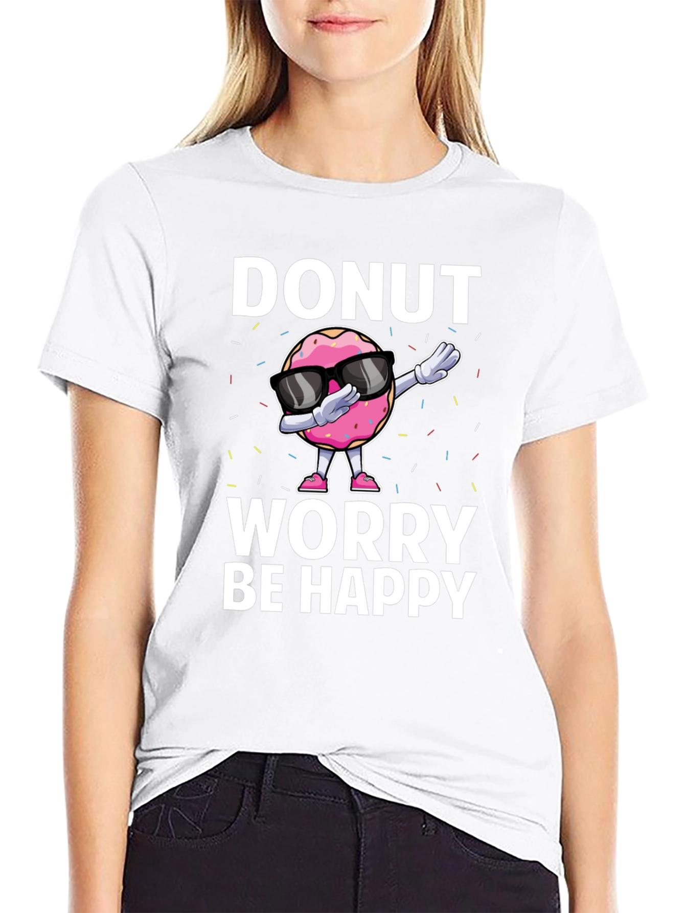 Donut Worry Be Happy Black T-Shirt