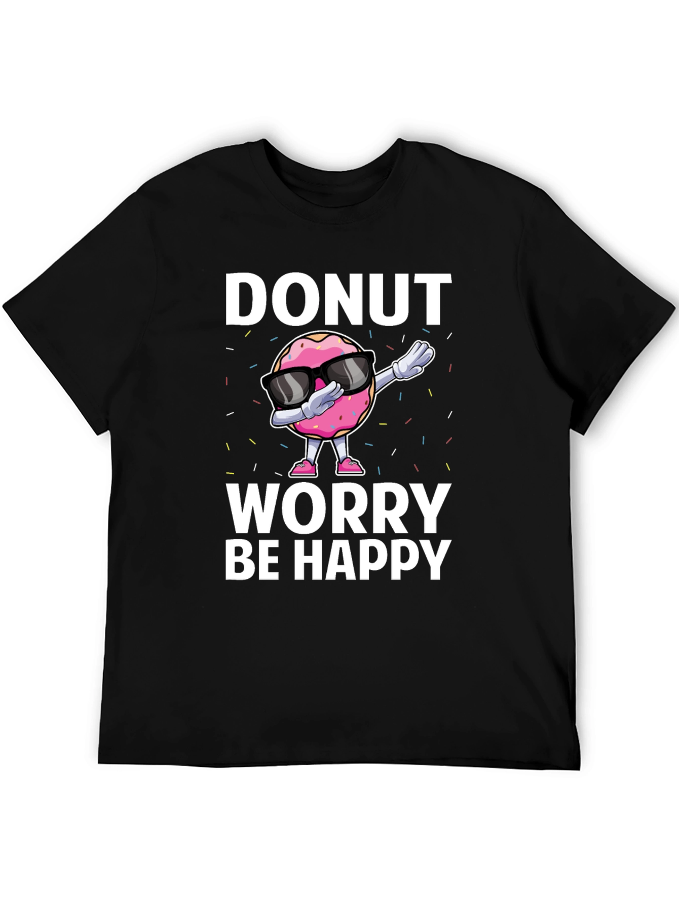 Donut Worry Be Happy Black T-Shirt