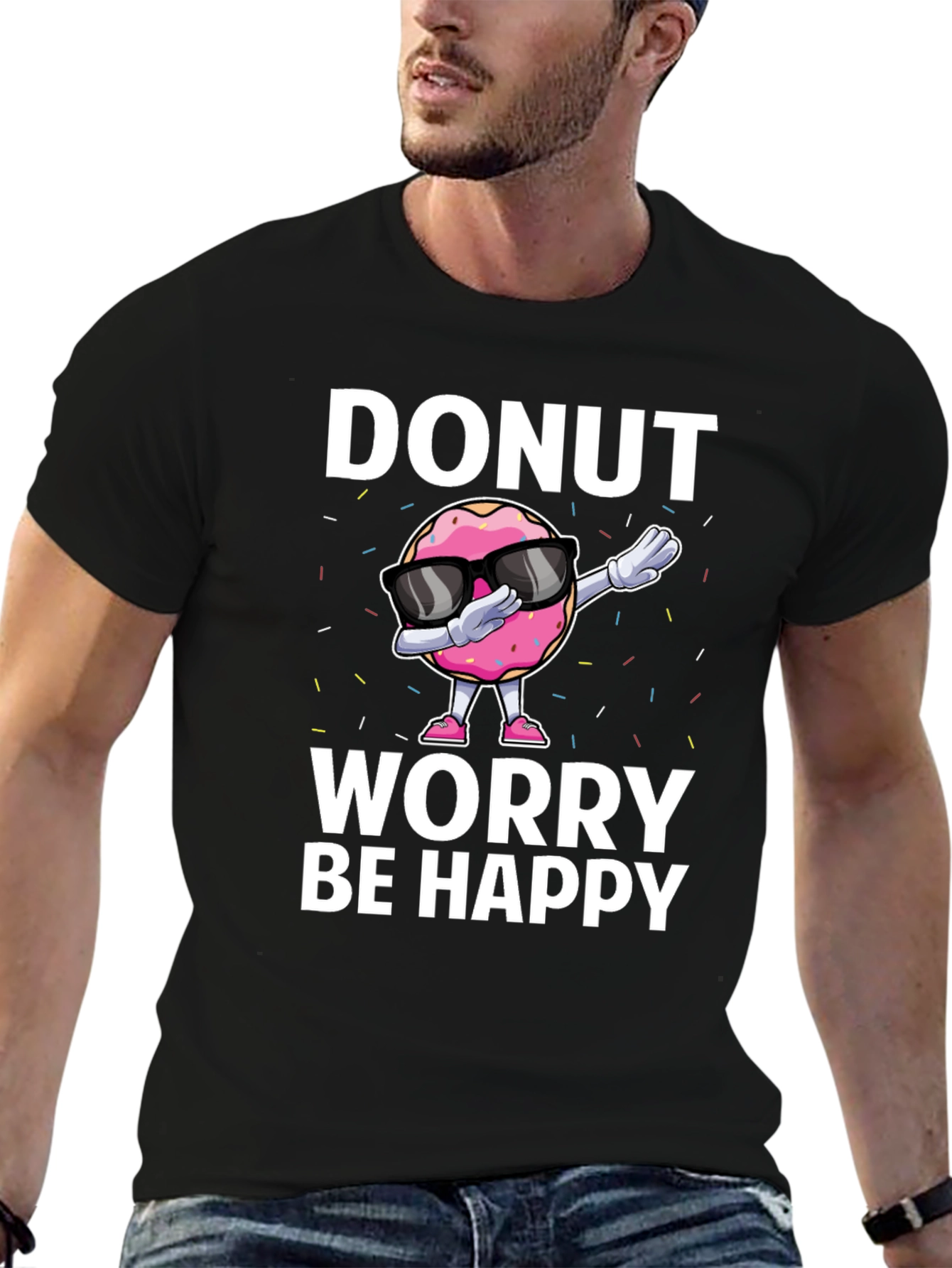 Donut Worry Be Happy Black T-Shirt
