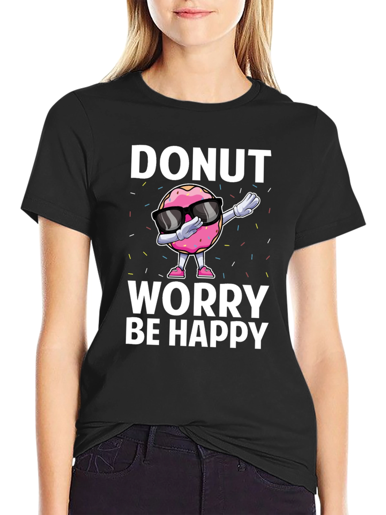 Donut Worry Be Happy Black T-Shirt