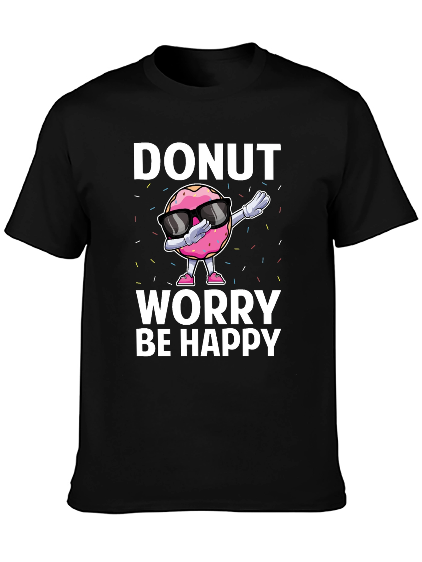 Donut Worry Be Happy Black T-Shirt