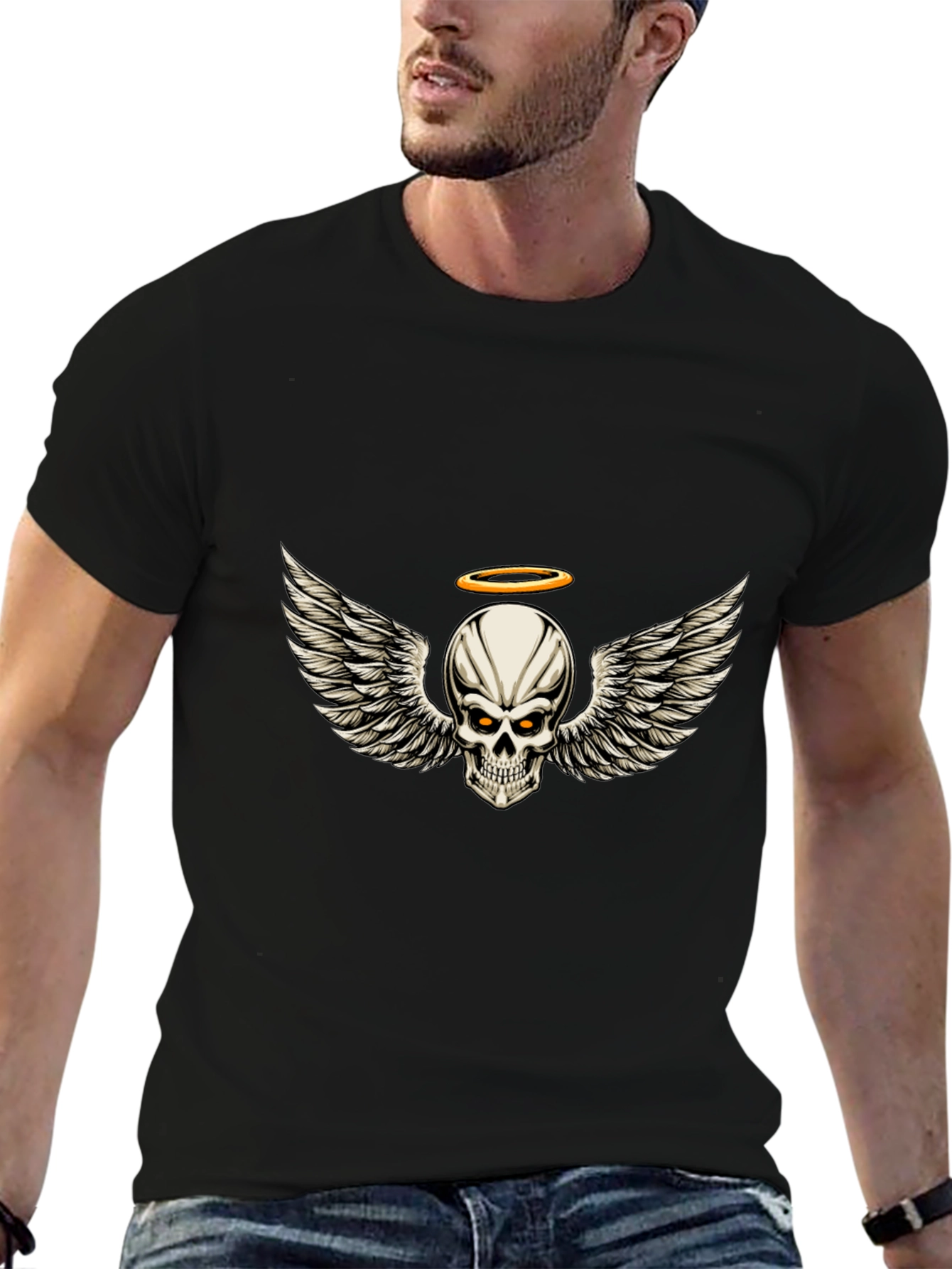 Skull Wings Graphic Tee - Black