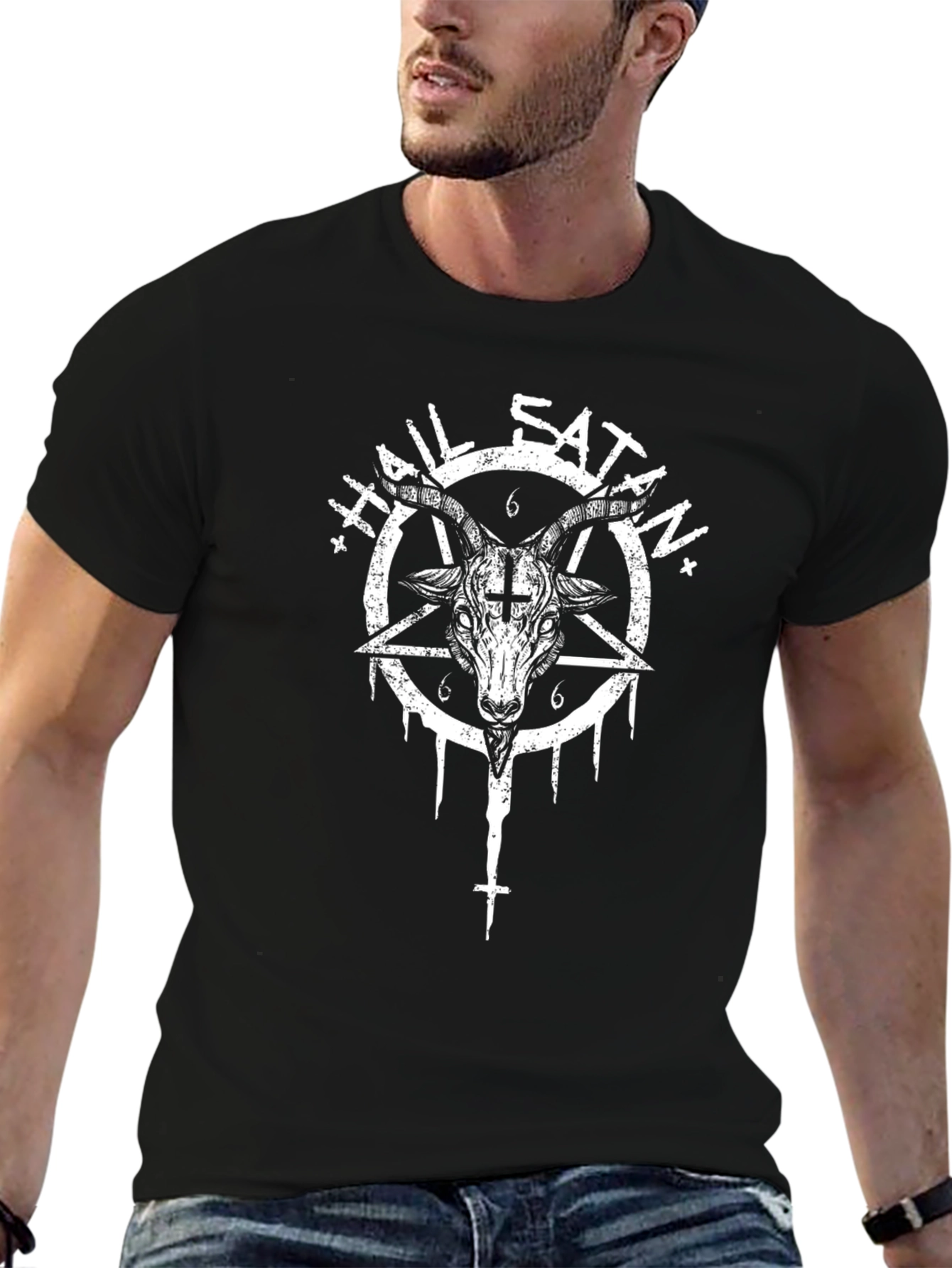 Hail Satan Goat Head Graphic T-Shirt