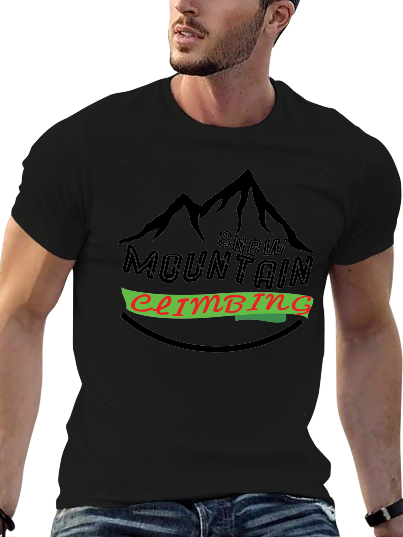Snow Mountain Climbing Black T-Shirt