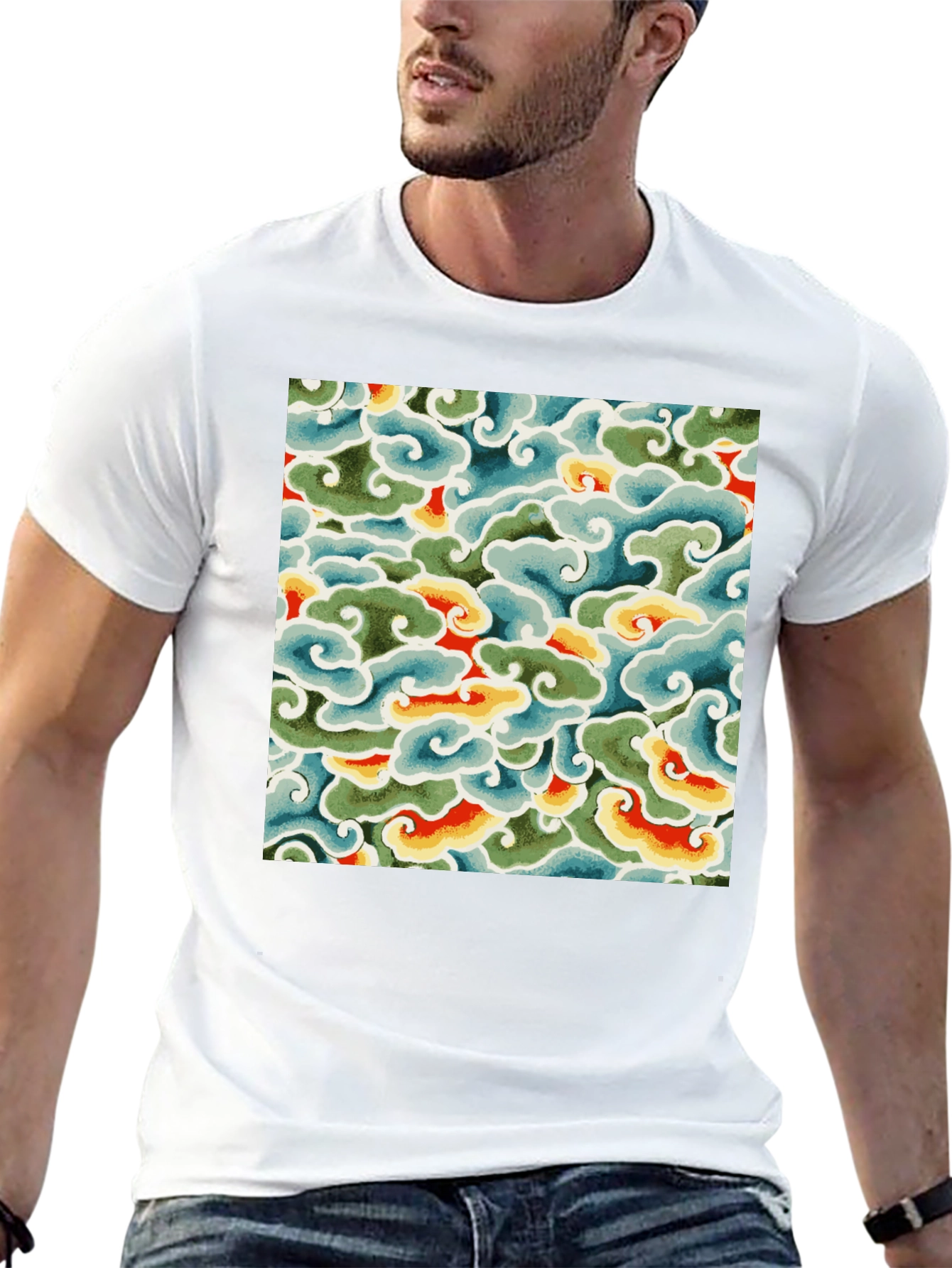 Abstract Cloud Pattern Graphic Tee - Soft Cotton Blend