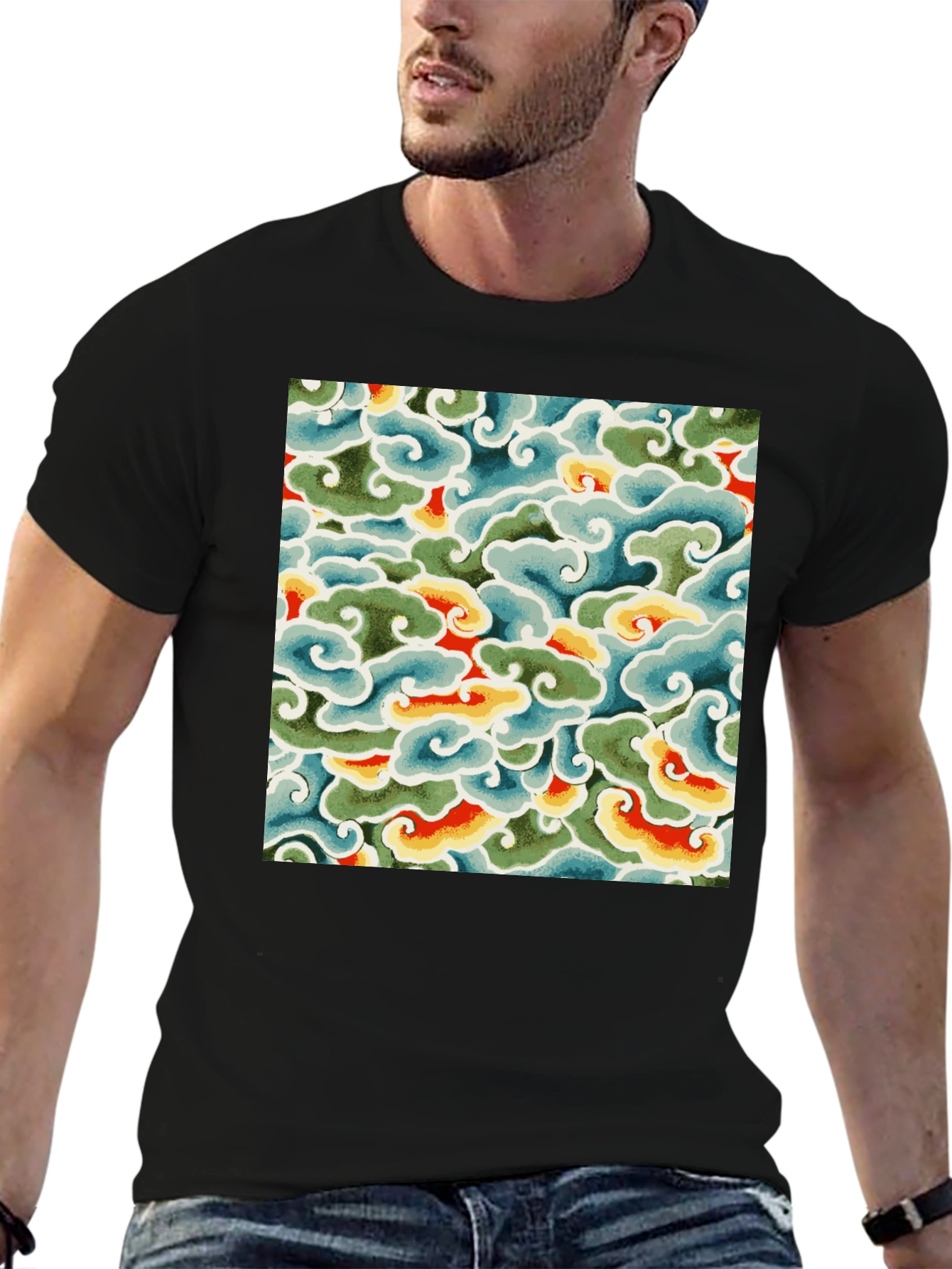 Abstract Cloud Pattern Graphic Tee - Soft Cotton Blend