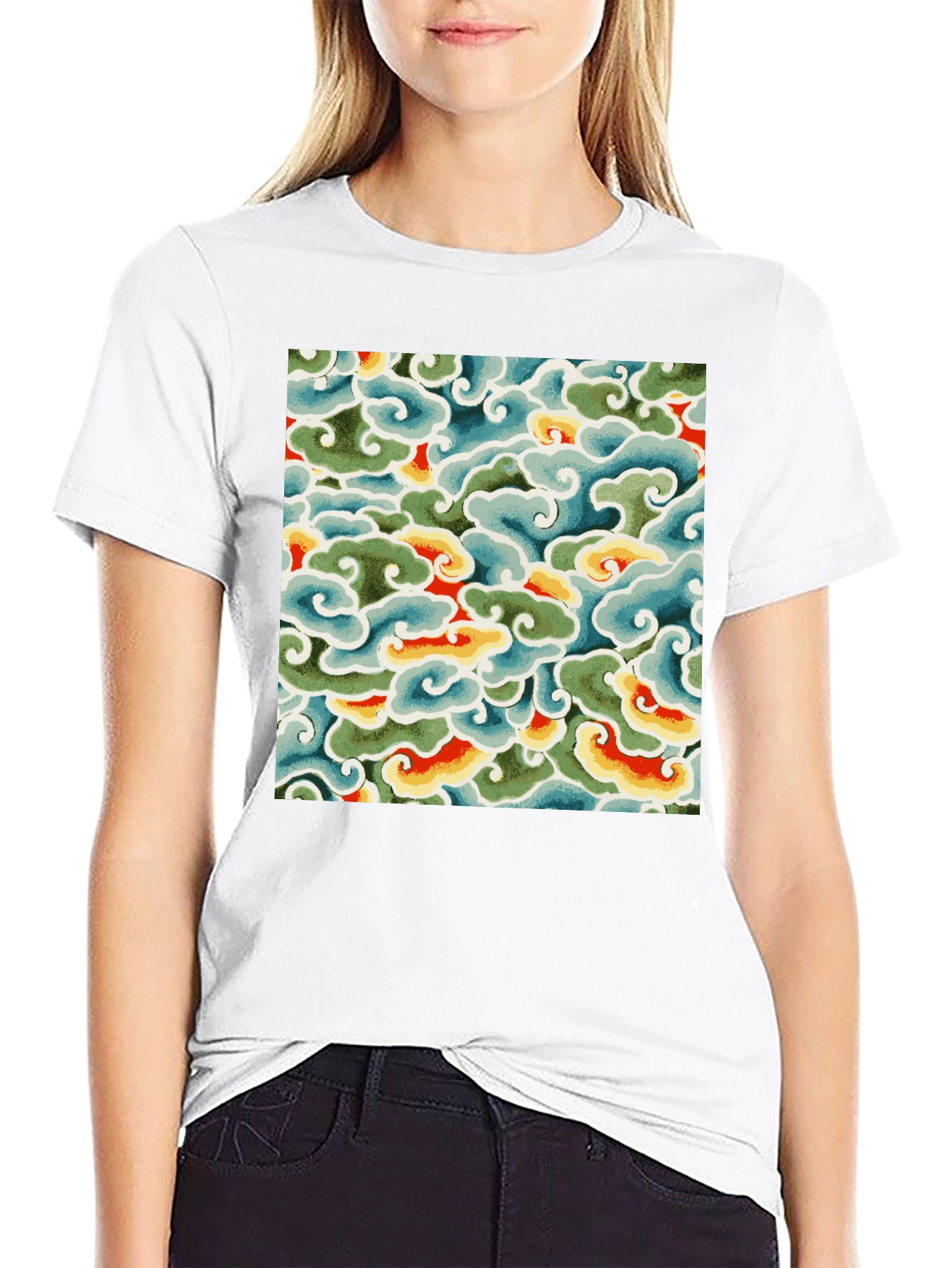 Abstract Cloud Pattern Graphic Tee - Soft Cotton Blend