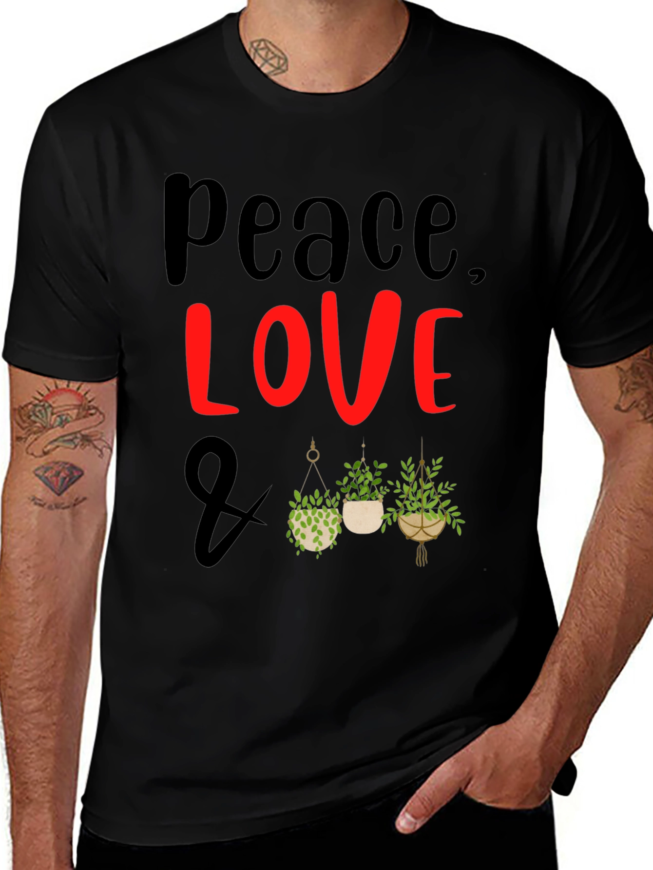 Peace Love Plants Graphic Tee - Black Casual T-Shirt