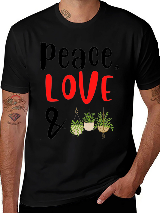 Peace Love Plants Graphic Tee - Black Casual T-Shirt