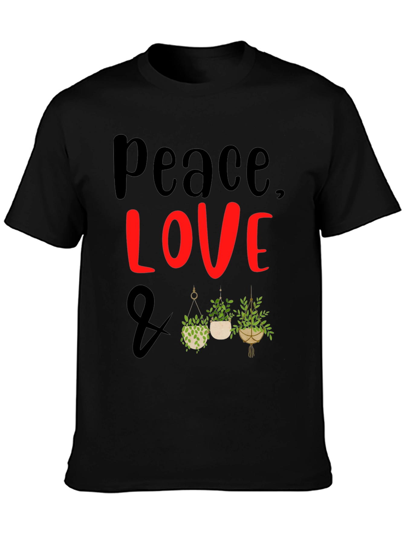 Peace Love Plants Graphic Tee - Black Casual T-Shirt