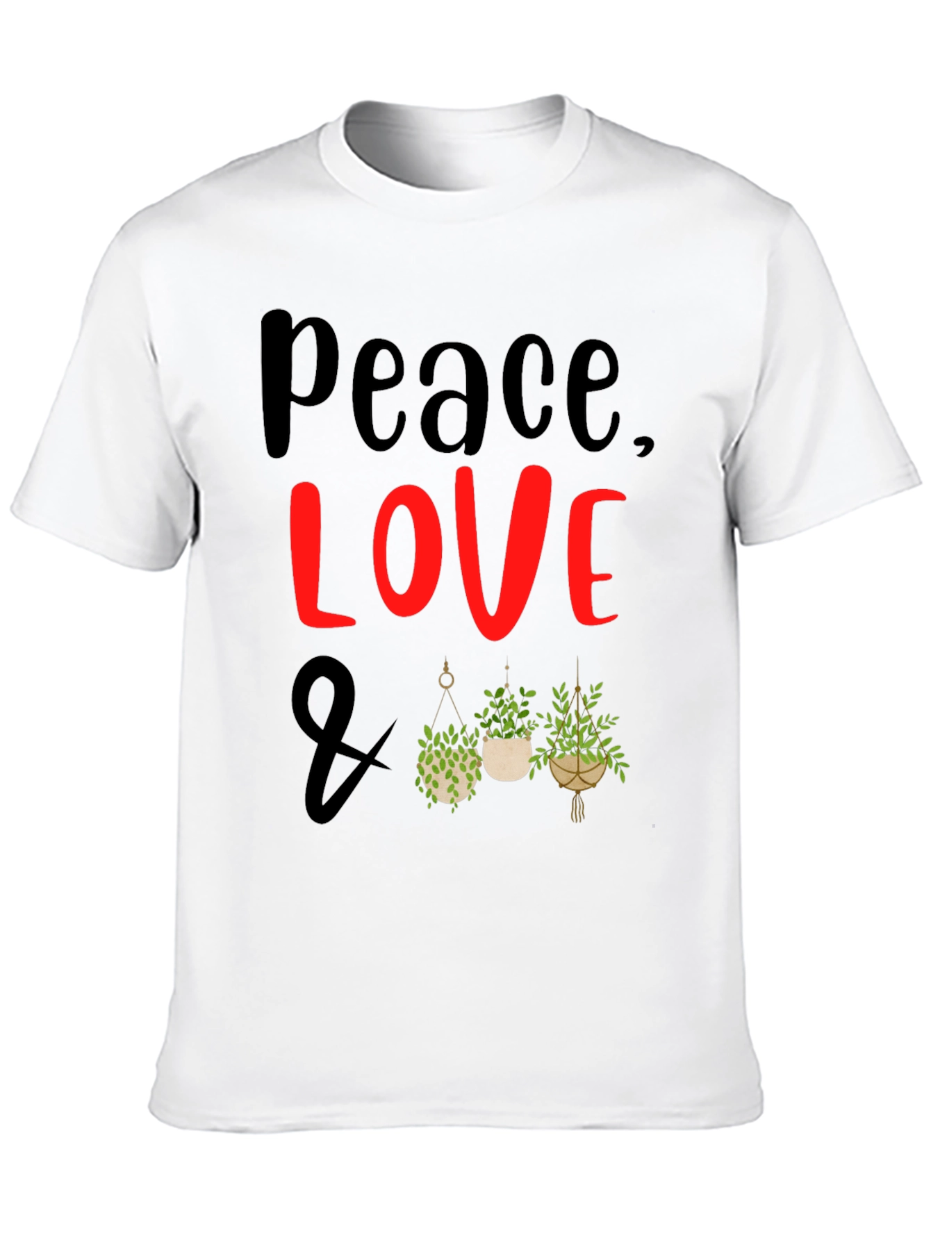 Peace Love Plants Graphic Tee - Black Casual T-Shirt