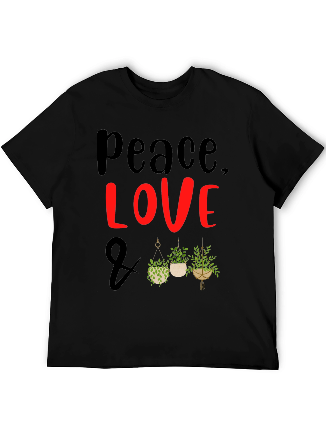Peace Love Plants Graphic Tee - Black Casual T-Shirt