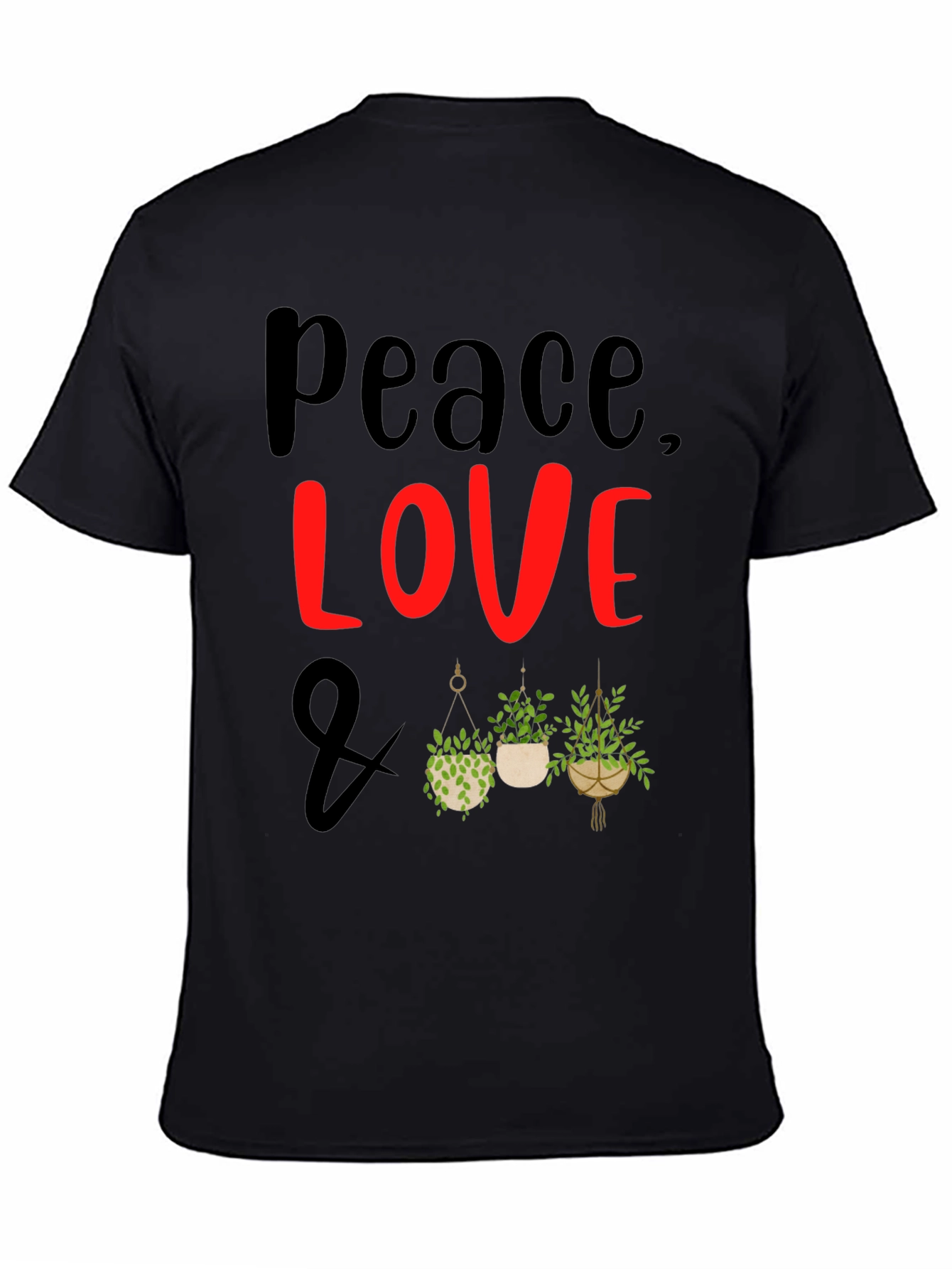 Peace Love Plants Graphic Tee - Black Casual T-Shirt