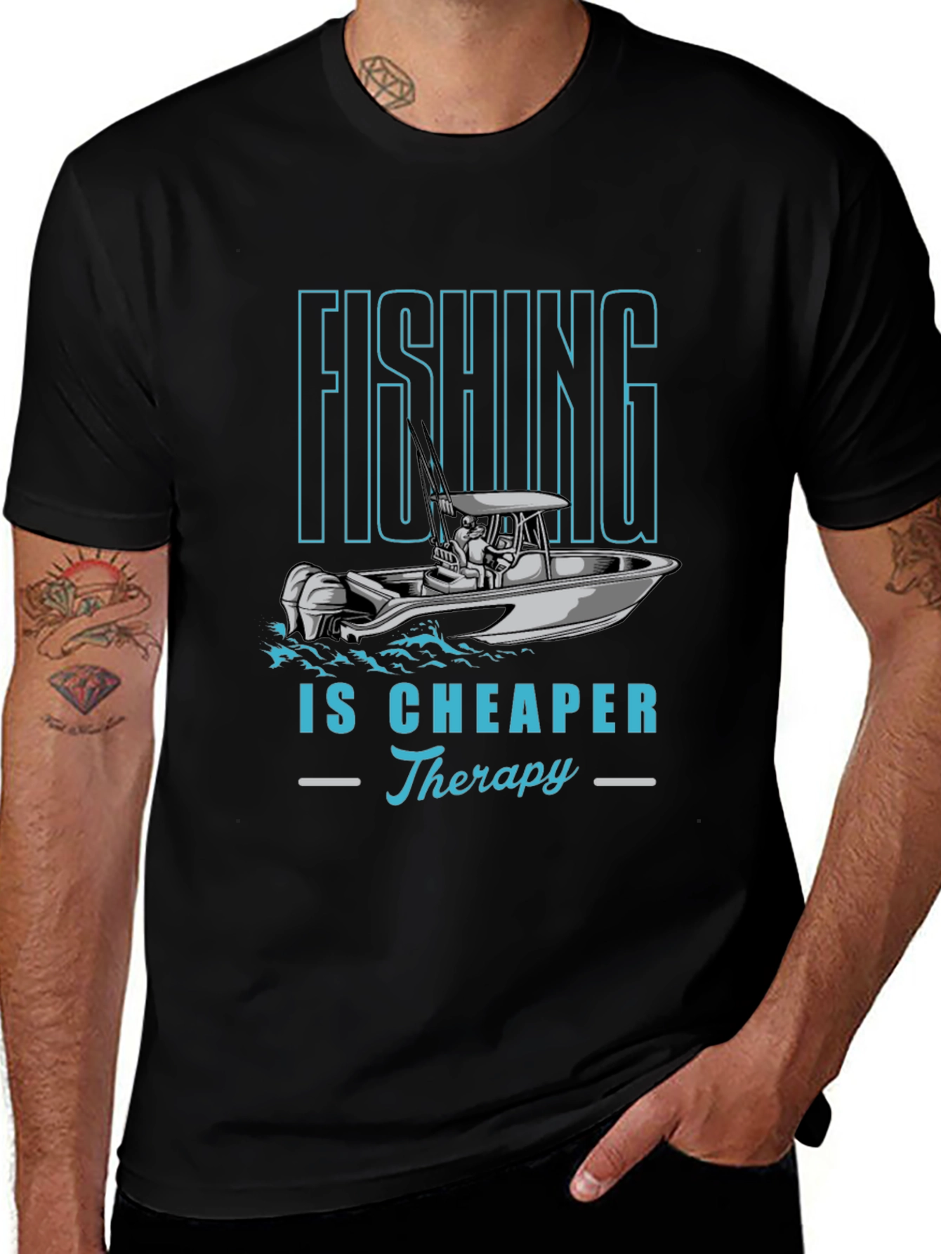 Fishing Therapy Tee - Mens Black Graphic T-Shirt
