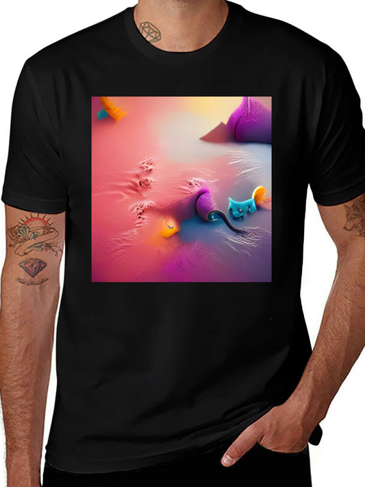 Fantasy Cat Graphic Tee - Black Cotton Blend