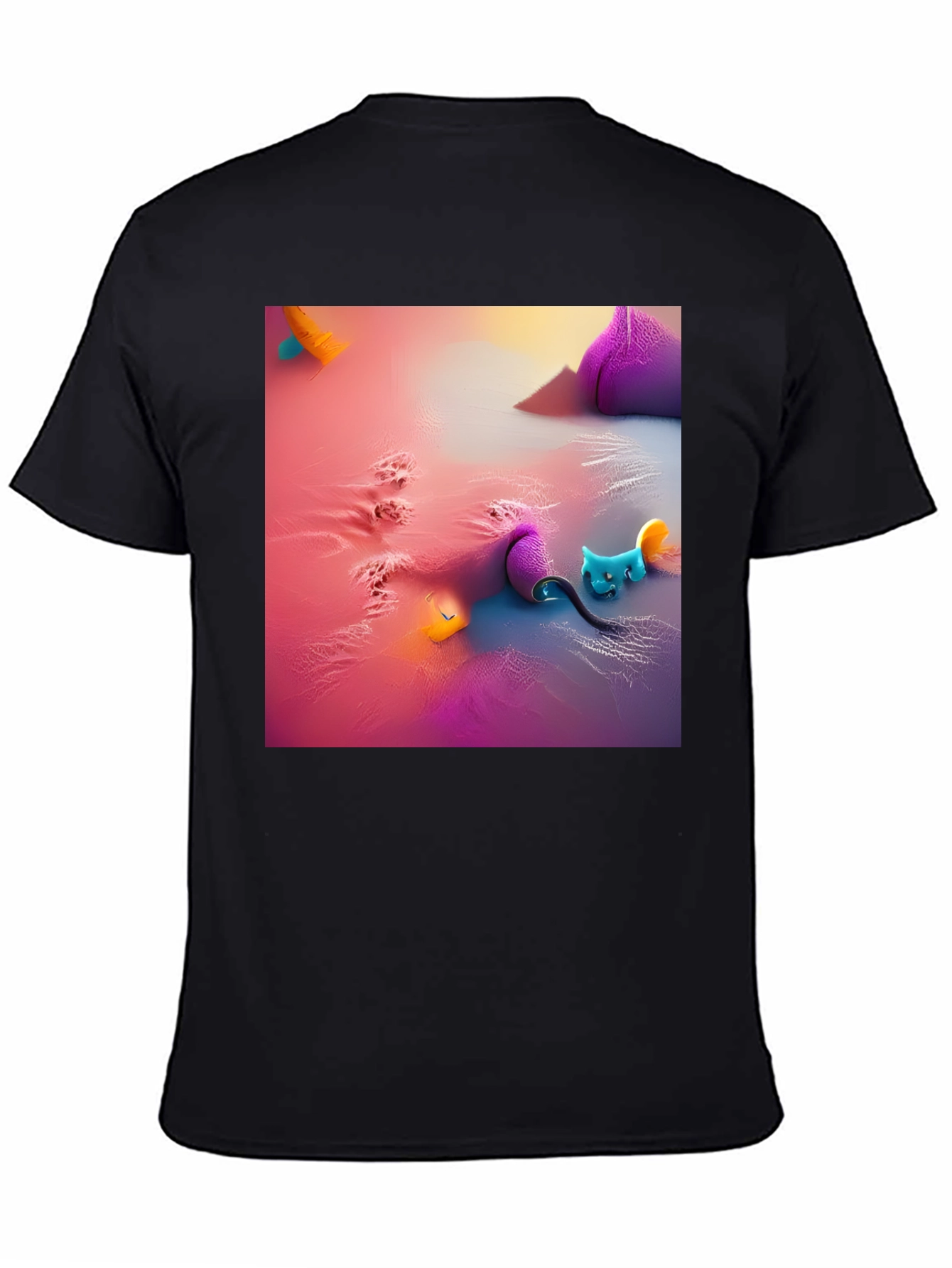 Fantasy Cat Graphic Tee - Black Cotton Blend