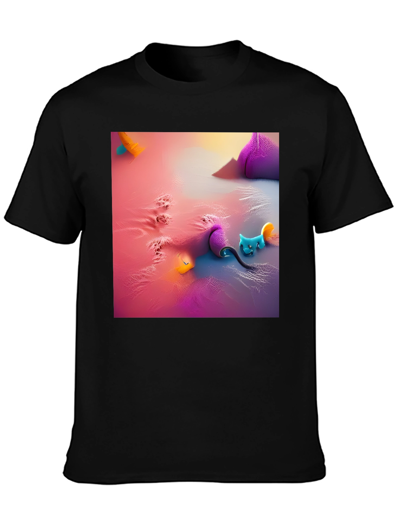 Fantasy Cat Graphic Tee - Black Cotton Blend