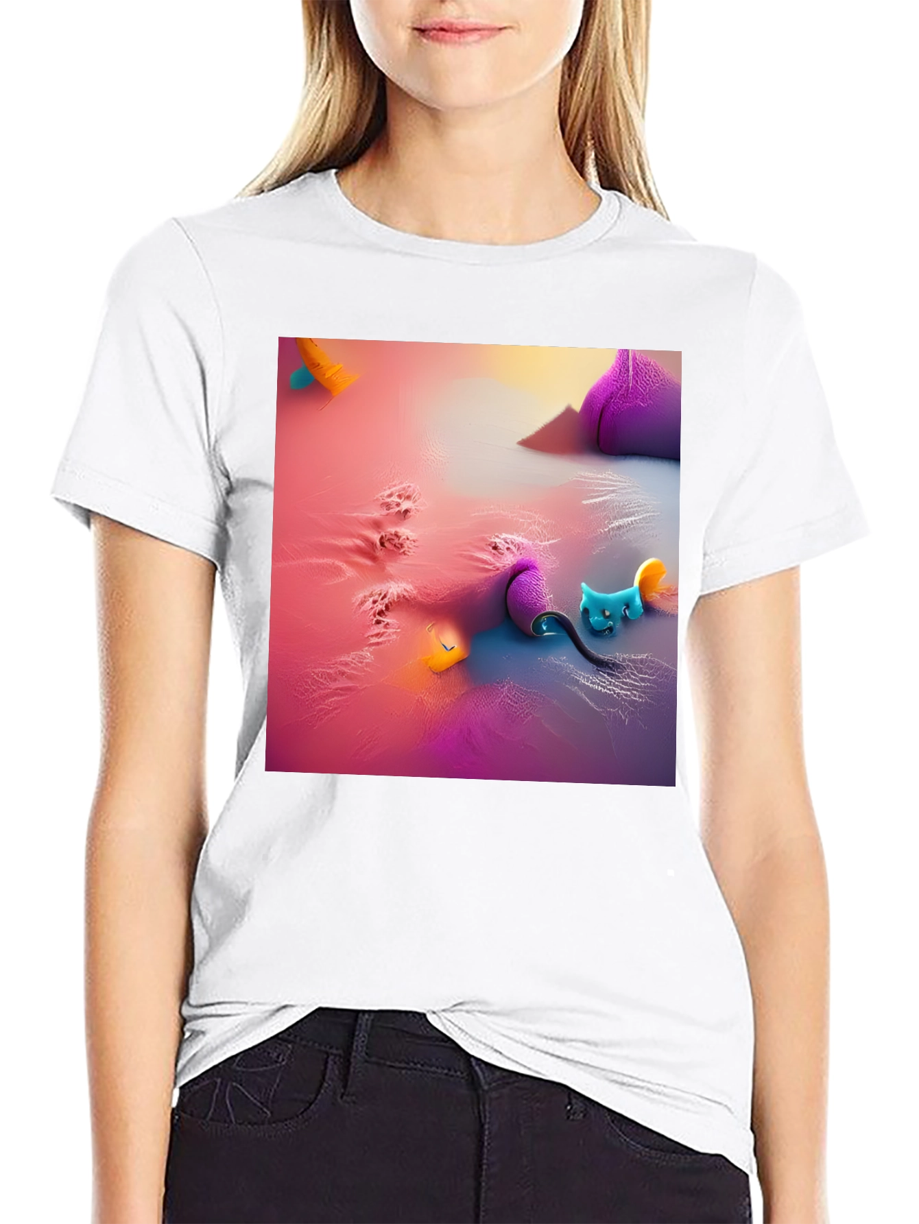 Fantasy Cat Graphic Tee - Black Cotton Blend