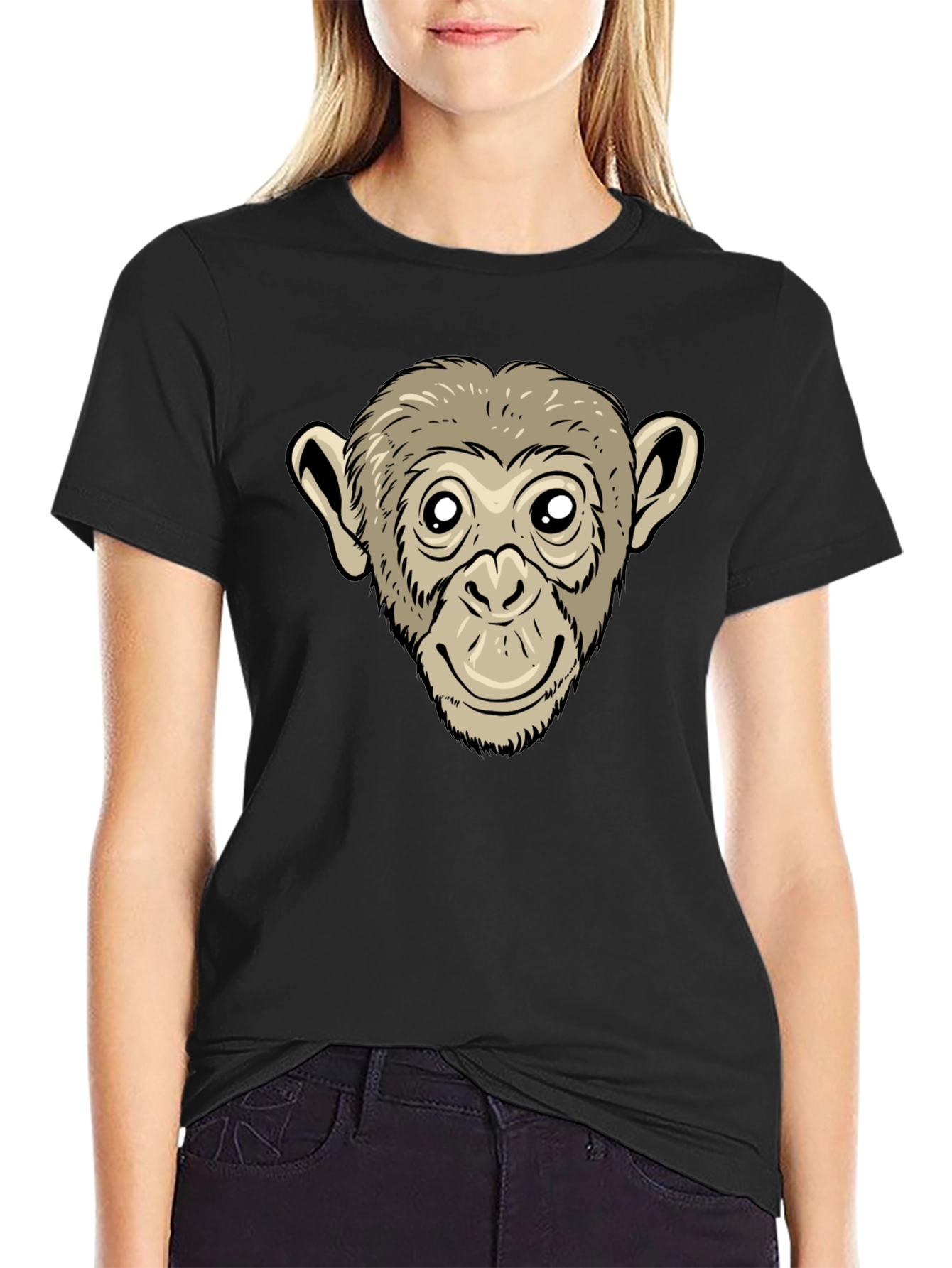 Monkey Face Graphic Black T-Shirt