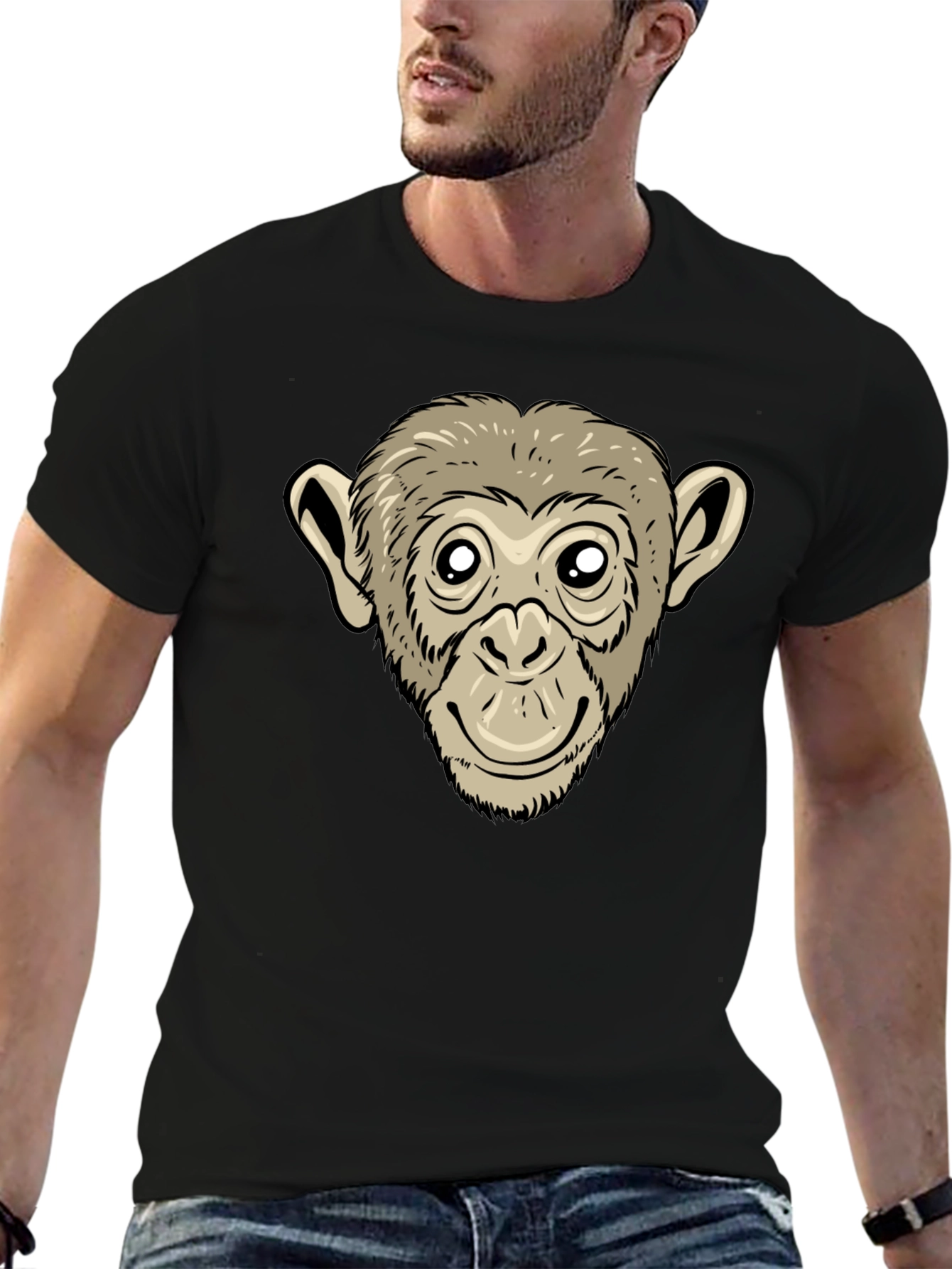 Monkey Face Graphic Black T-Shirt
