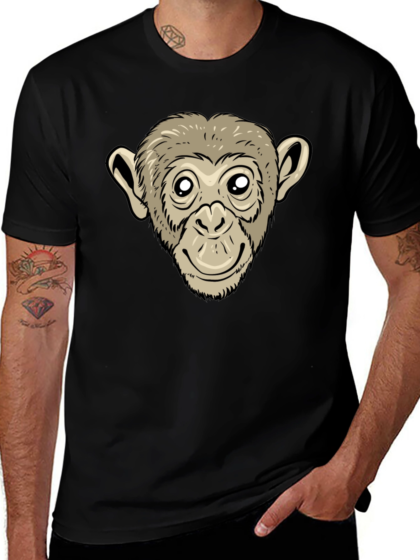 Monkey Face Graphic Black T-Shirt