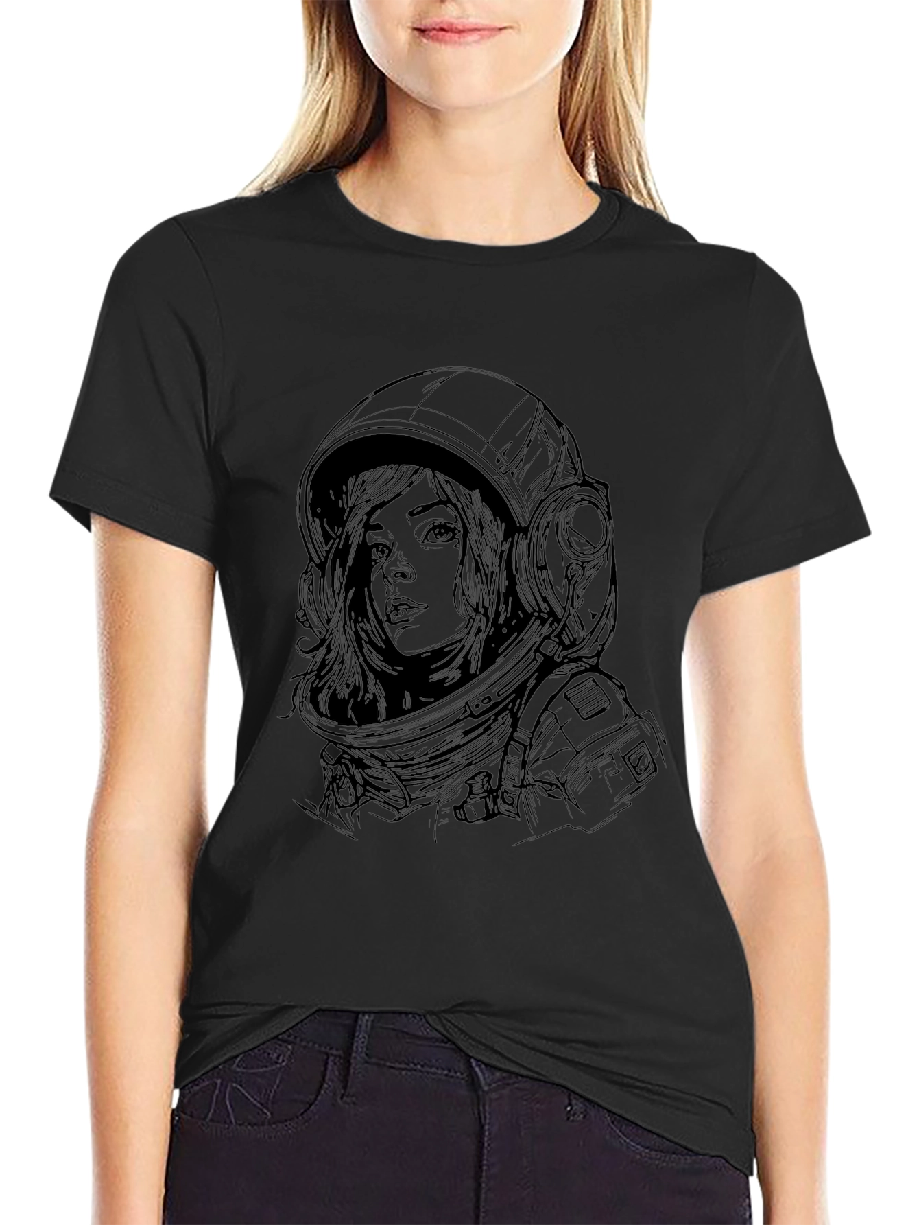 Astronaut Woman Graphic Tee - Premium Black Cotton T-Shirt
