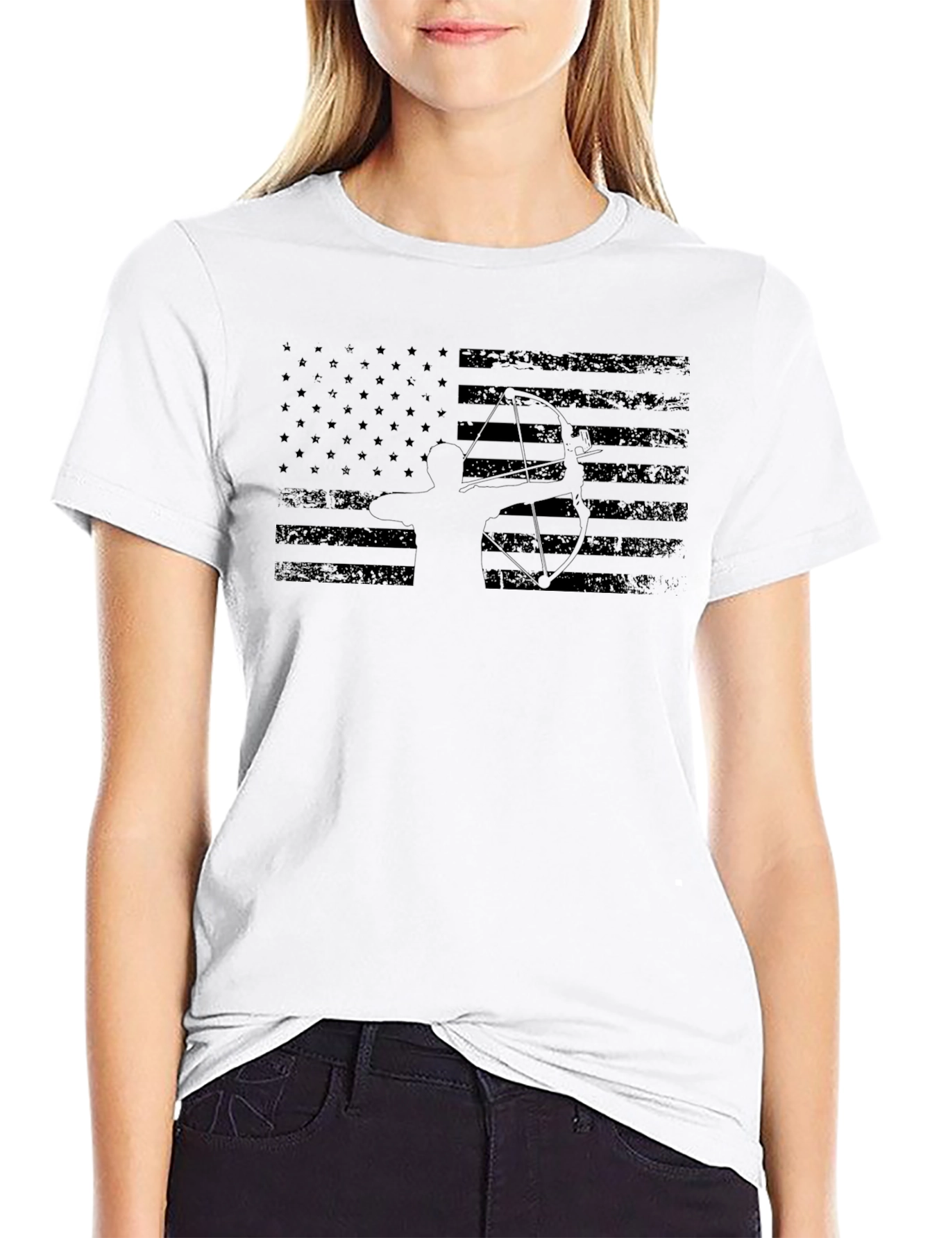 American Flag Archer Graphic Tee - Black Cotton