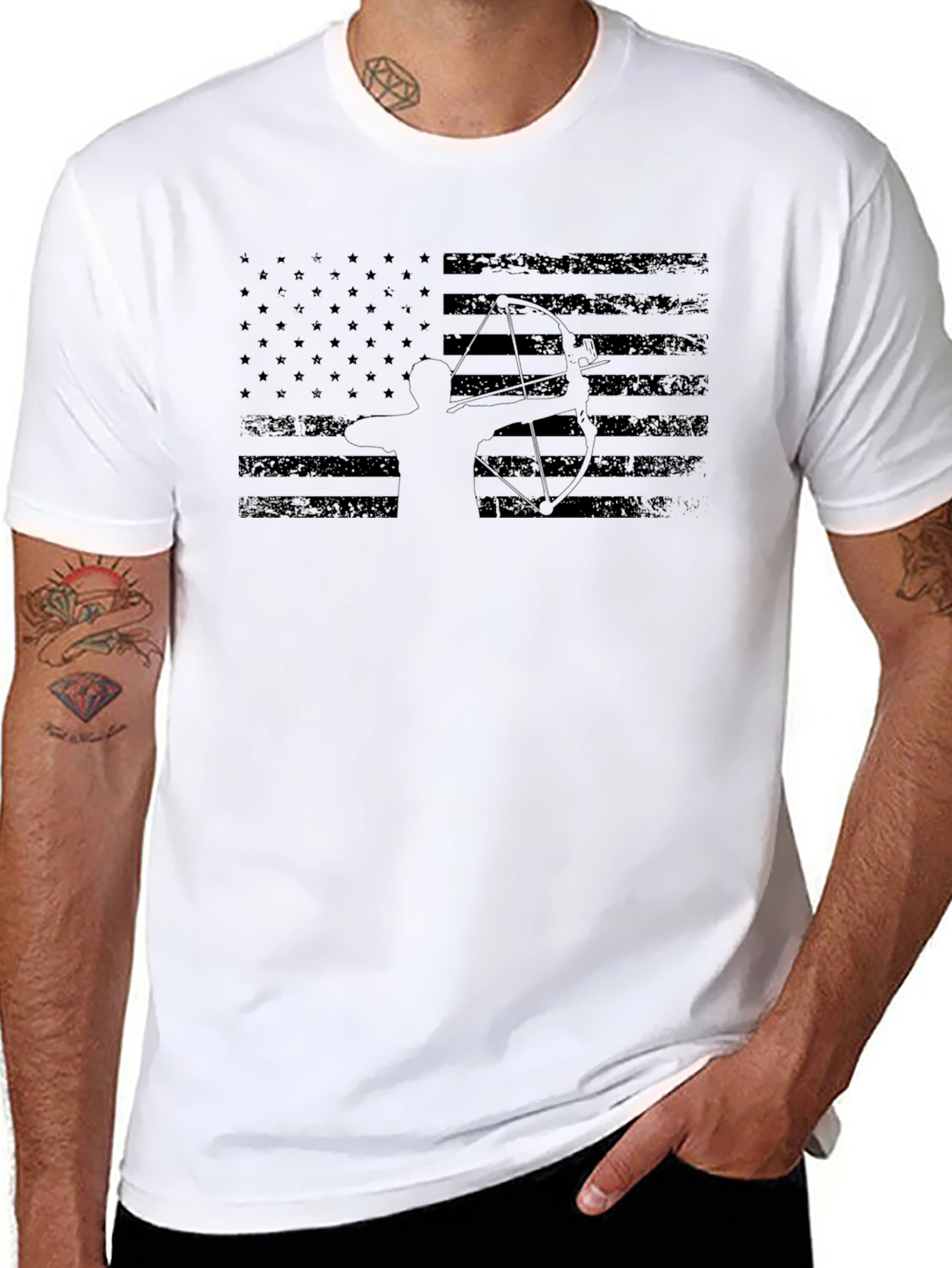 American Flag Archer Graphic Tee - Black Cotton