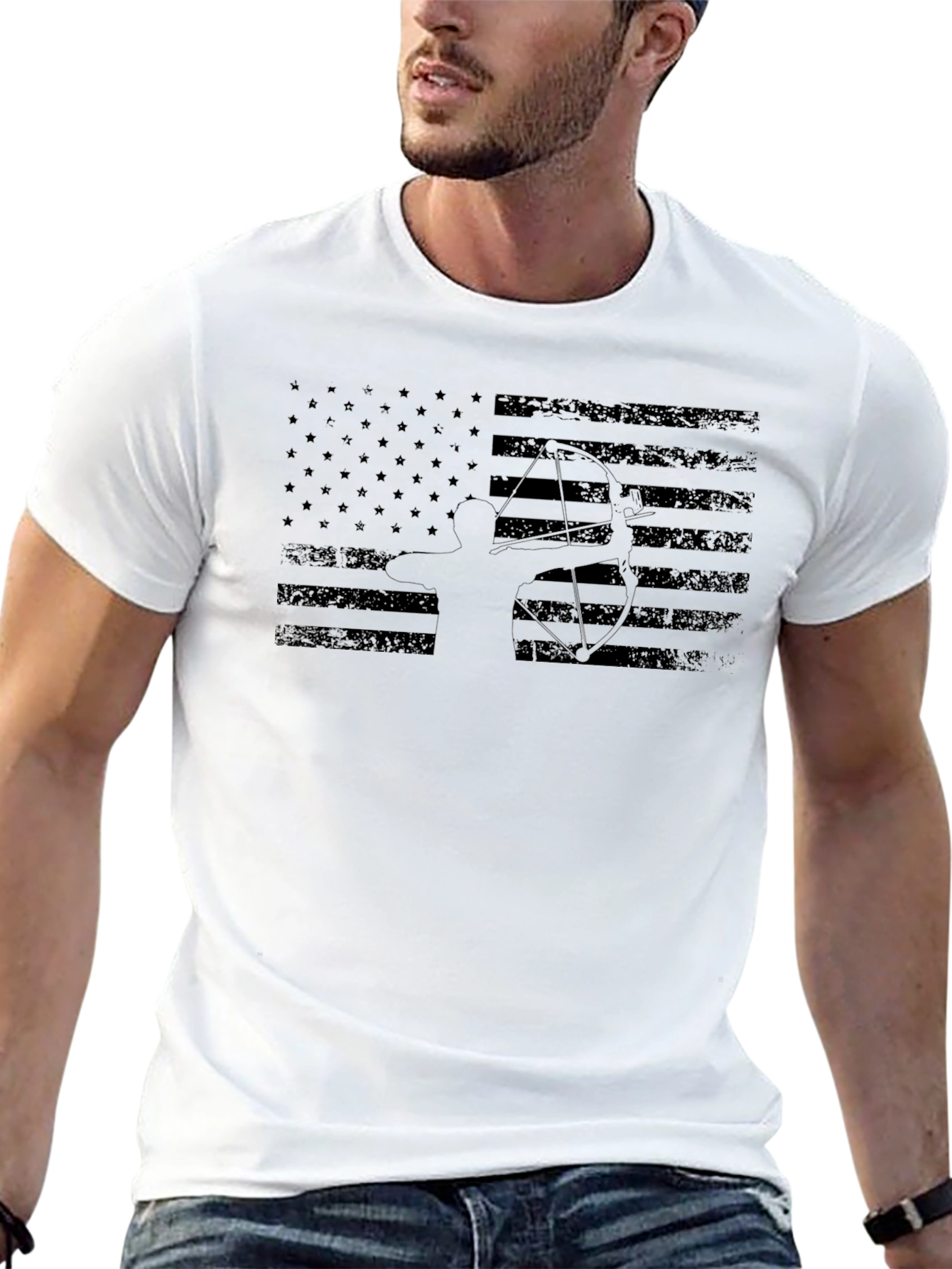 American Flag Archer Graphic Tee - Black Cotton