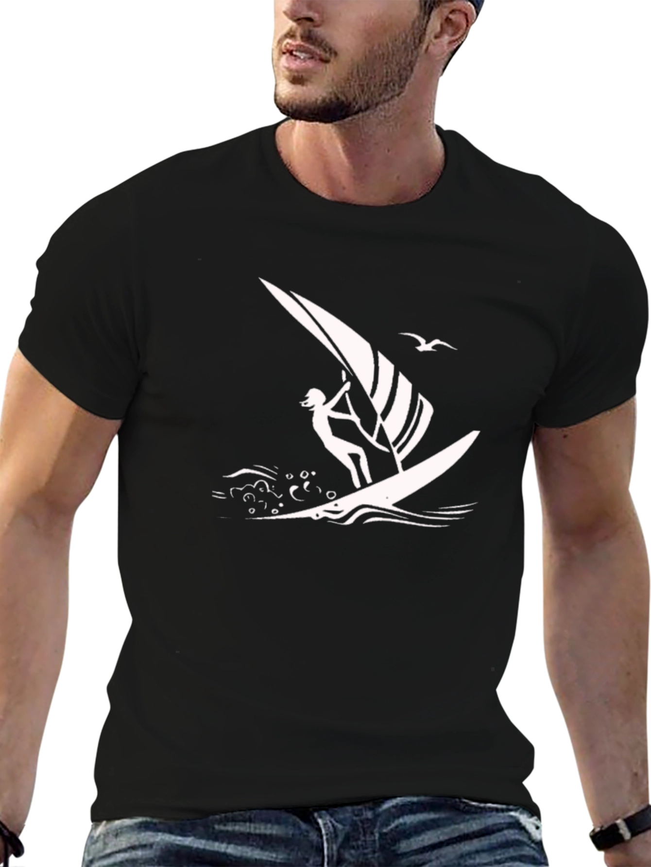 Windsurfer Graphic Tee - Black Cotton T-Shirt