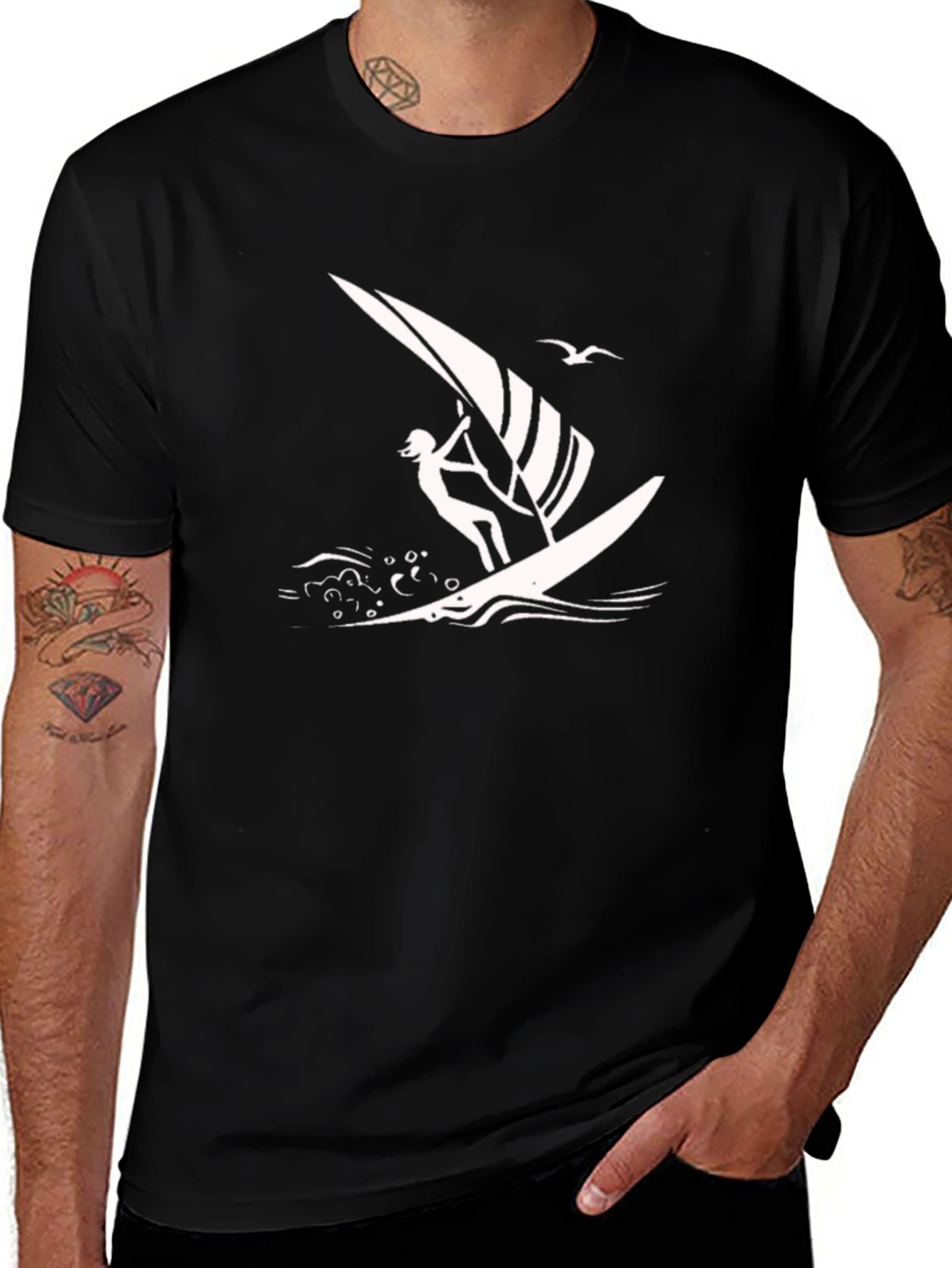Windsurfer Graphic Tee - Black Cotton T-Shirt